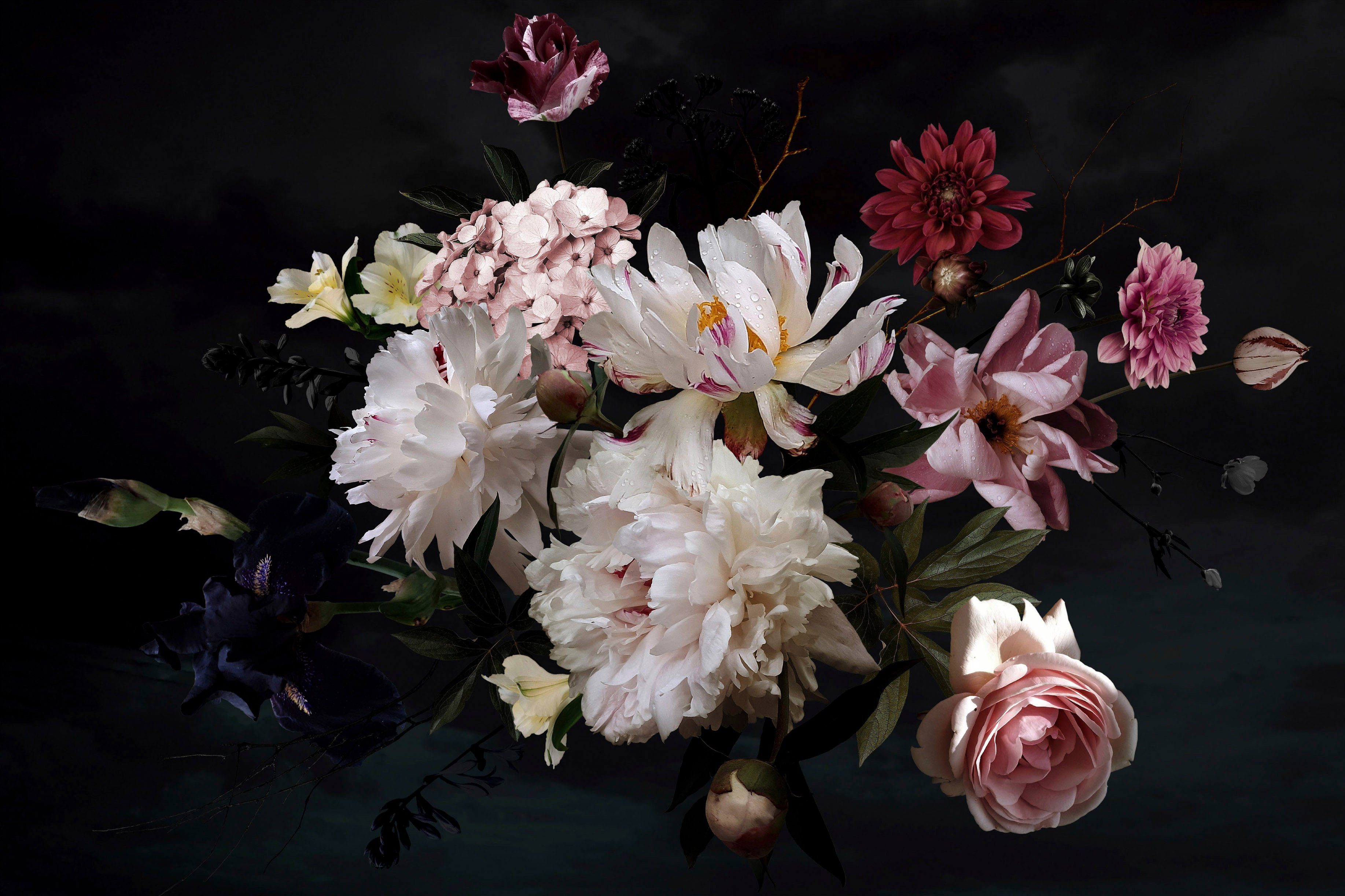 A.S. Création Leinwandbild Blunch Of schwarz, Flowers, Blumen, Blumen (1 Rosen Romantische rosa Keilrahmen Bild St), weiß
