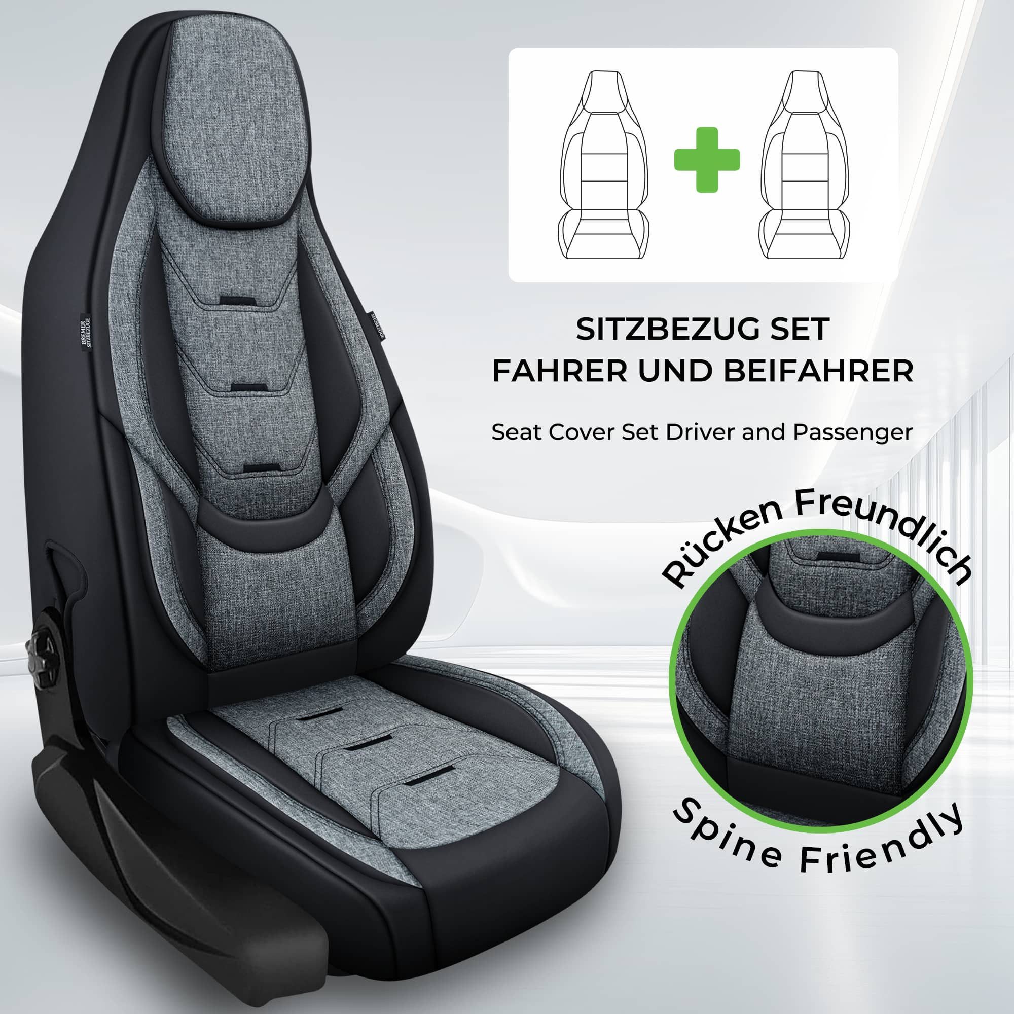 BREMER SITZBEZÜGE Autositzbezug für VW Bora Bj 1998-05 (H1), Set, Schonbezüge Sitzbezüge Fahrer und Beifahrer, in Schwarz/Grau