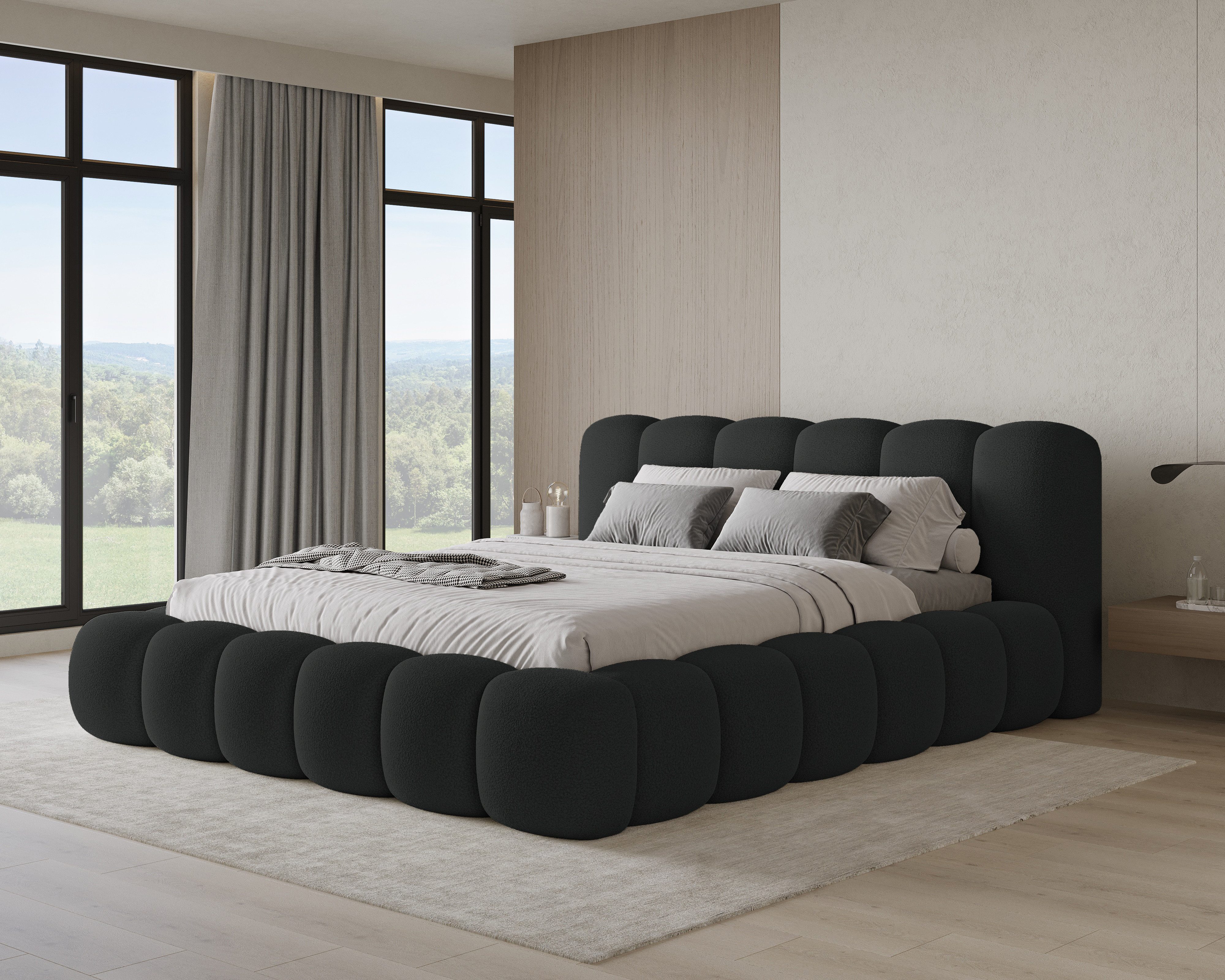 Chilly Möbel Polsterbett Stone Schwarz Bouclé Stoff 200x200 cm mit Stauraum günstig online kaufen