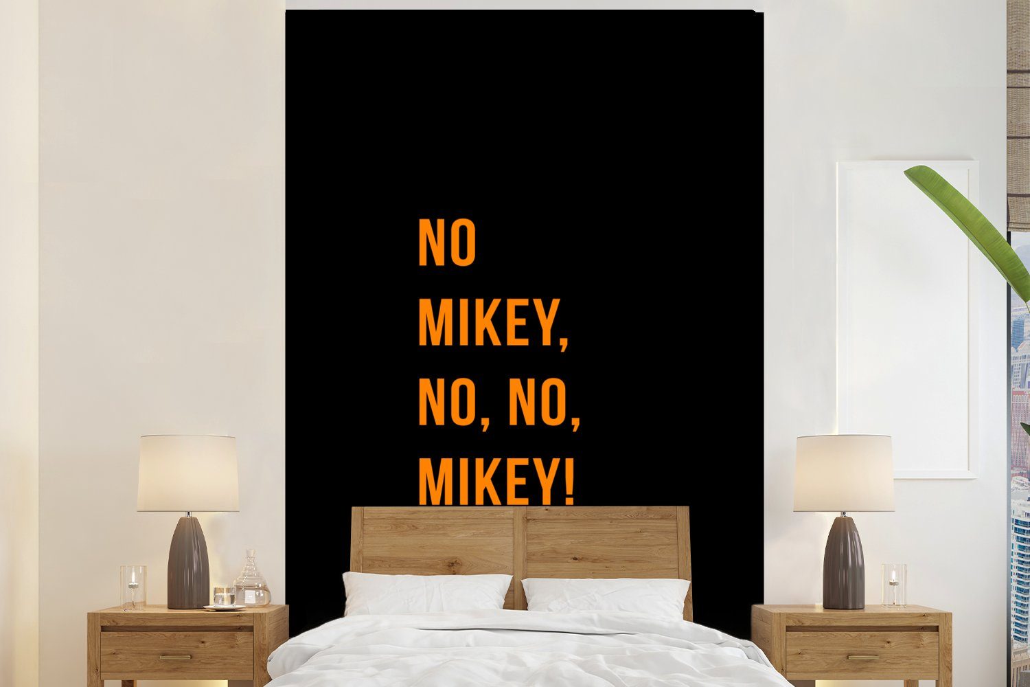 MuchoWow Fototapete Zitate - Nein Mikey, nein, nein, Mikey! - Orange - Schwarz, Matt, bedruckt, (3 St), Montagefertig Vinyl Tapete für Wohnzimmer, Wandtapete