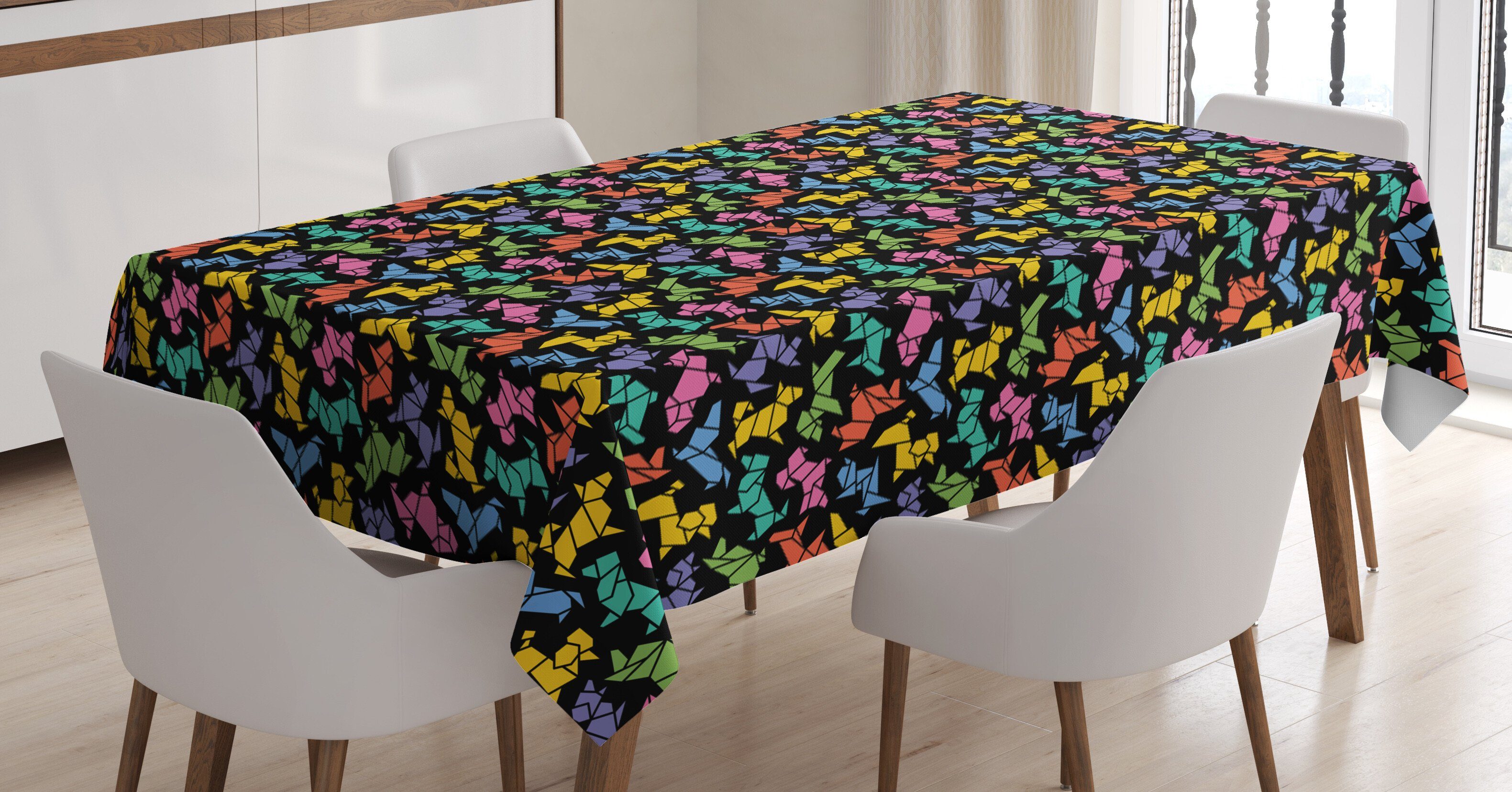 Abakuhaus Tischdecke Waschbar Für Hunde den geeignet Bereich Farben, Klare Farbfest Abstrakt Außen Origami-Art-Hunde