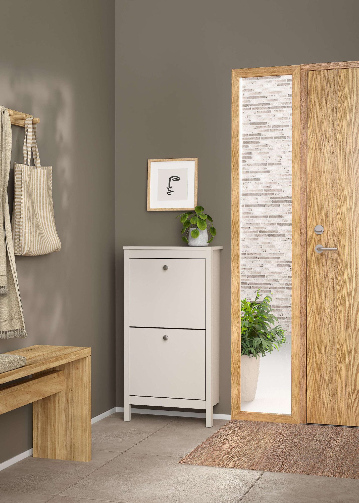 Home affaire Schuhkipper Madrid, Schuhkommode, Skandinavisches Design, Wahlweise Leder- oder Metallgriffe