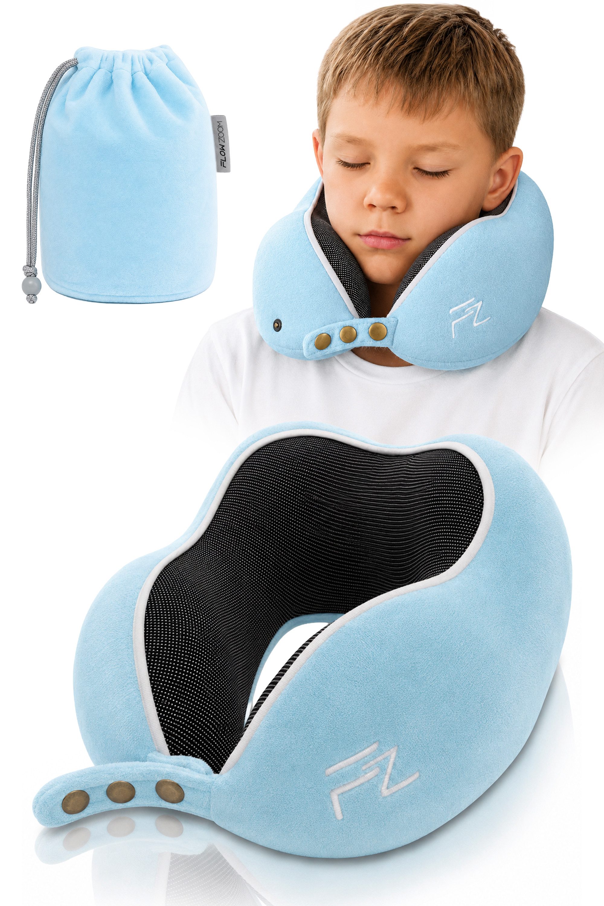 FLOWZOOM Nackenhörnchen COMFY KIDS Nackenkissen Kinder – Reisekissen Memory-Schaum, Kinder-Reisekissen Memory-Foam - Nackenhörnchen Kinder