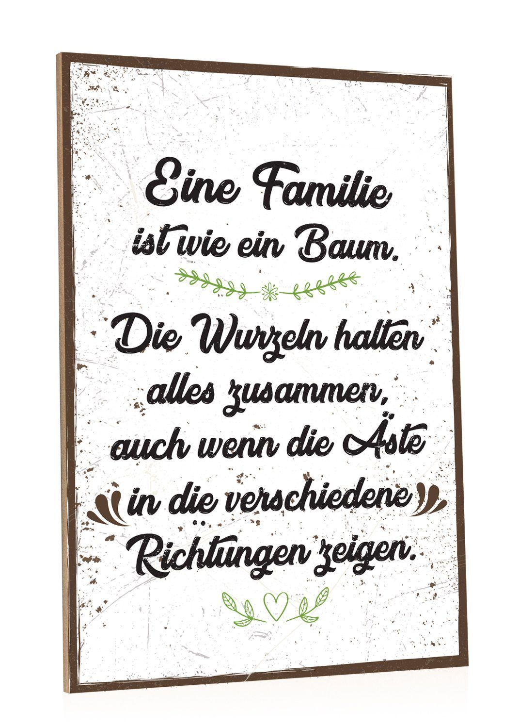 GRAVURZEILE Holzbild mit Spruch Familie ist wie ein Baum Kunstdruck