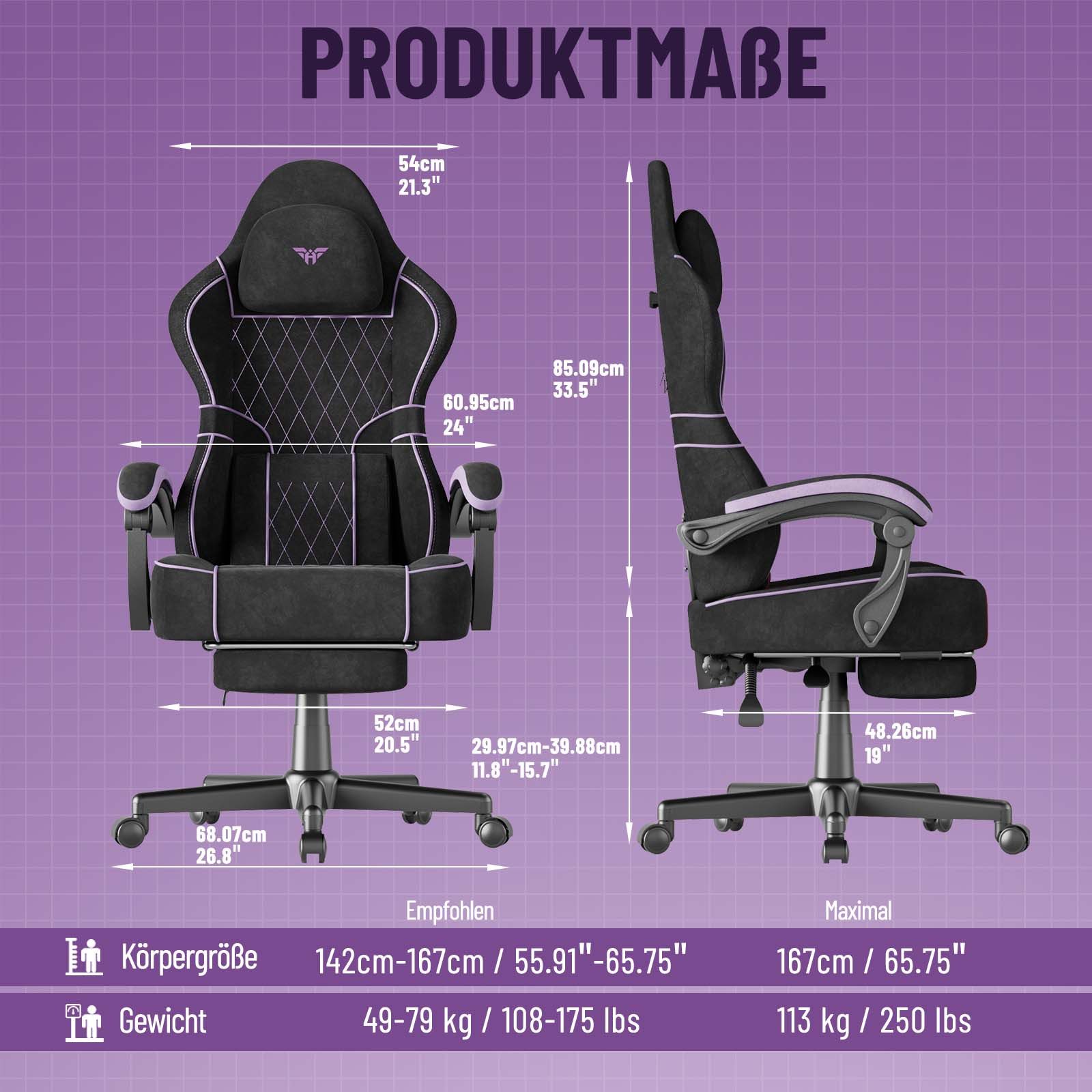 Huracan Gaming-Stuhl Gamer Chair mit verstellbare Kopfstütze und Lendenkissen,Ergonomisch