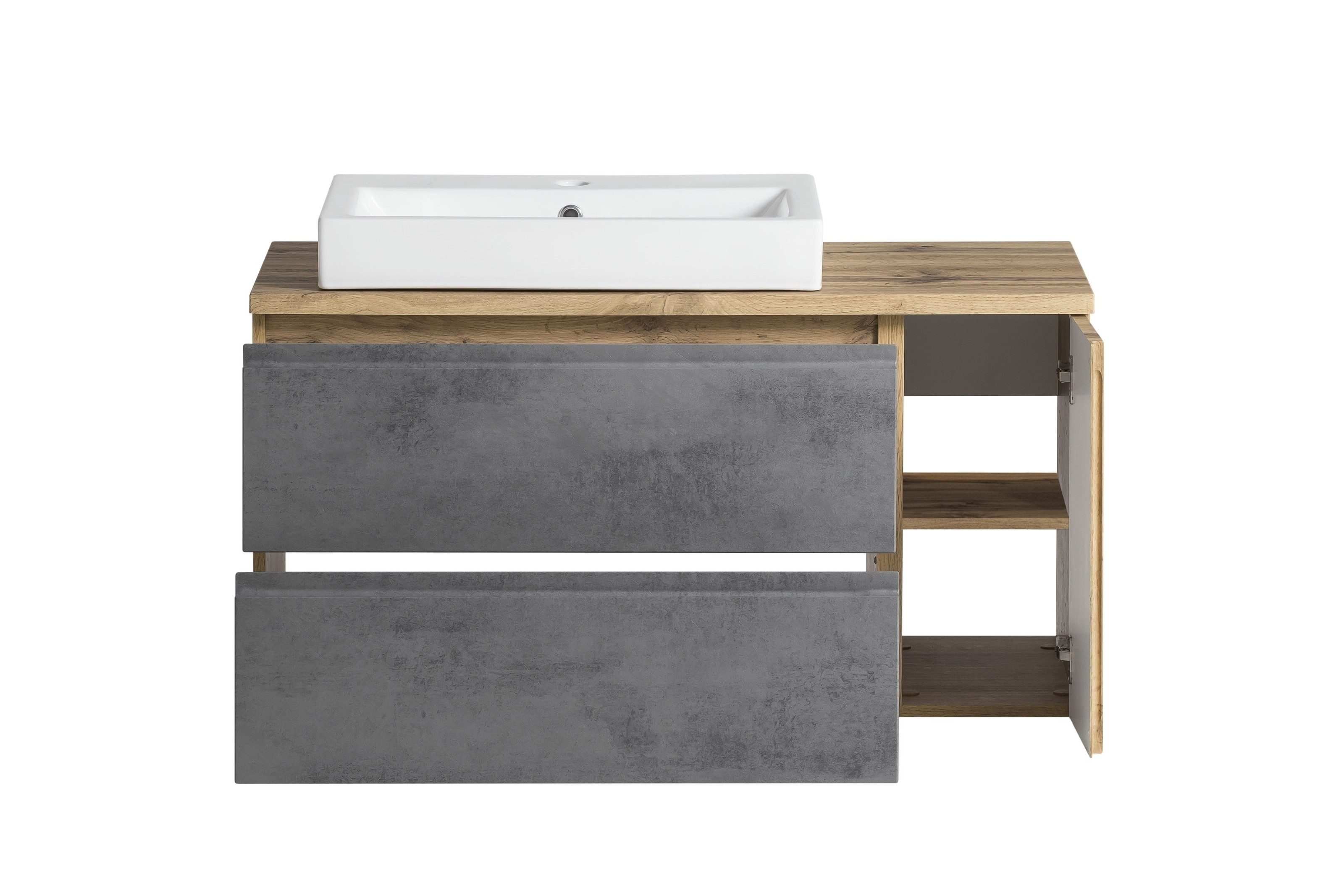 HELD MÖBEL Waschtisch in grau, Wotaneiche, MDF - 105x65,5x47cm (BxHxT)