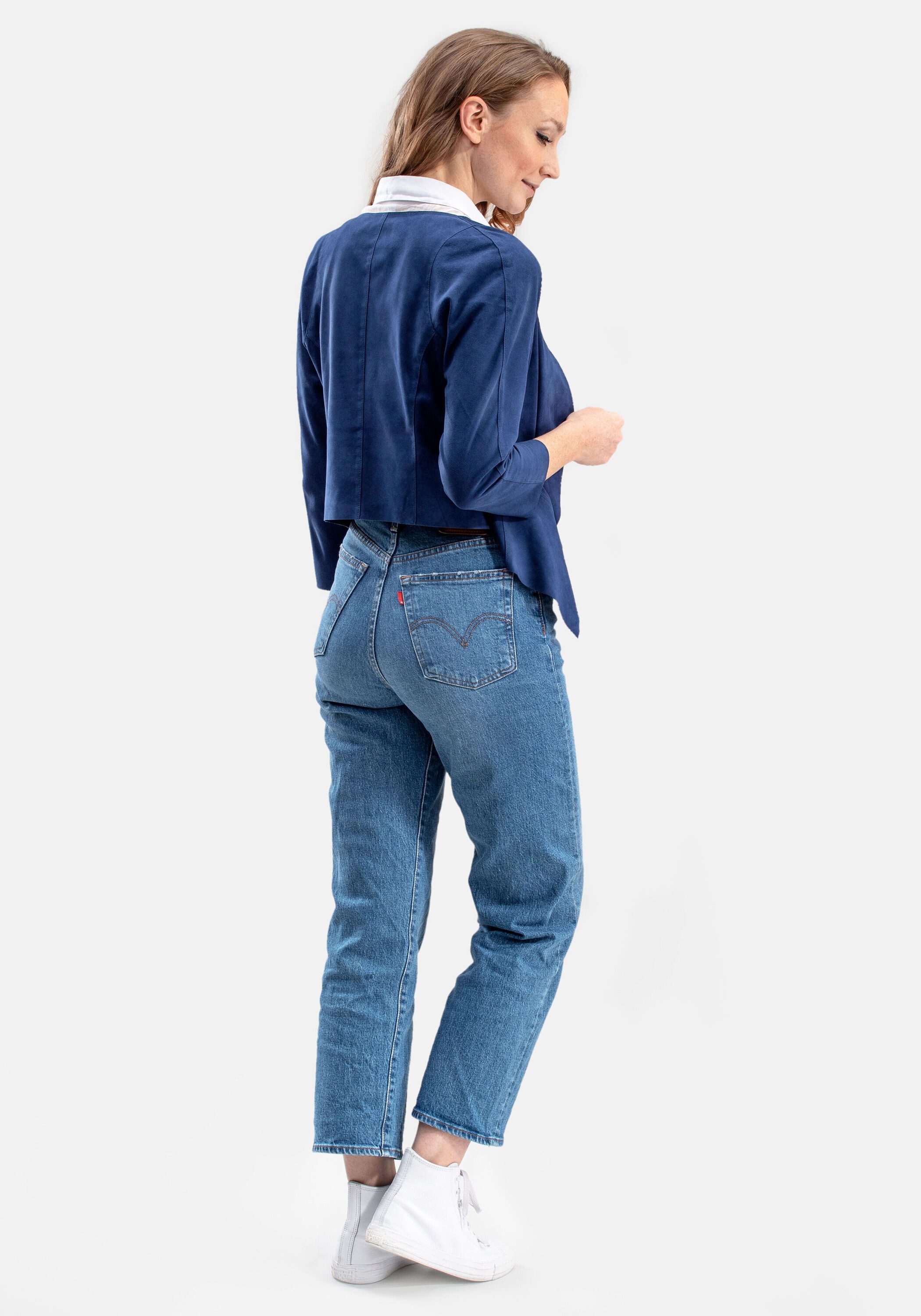 18N62 Boleroblazer NECHARMOISE (1-tlg) aus Ziegenvelours mit offenen Säumen