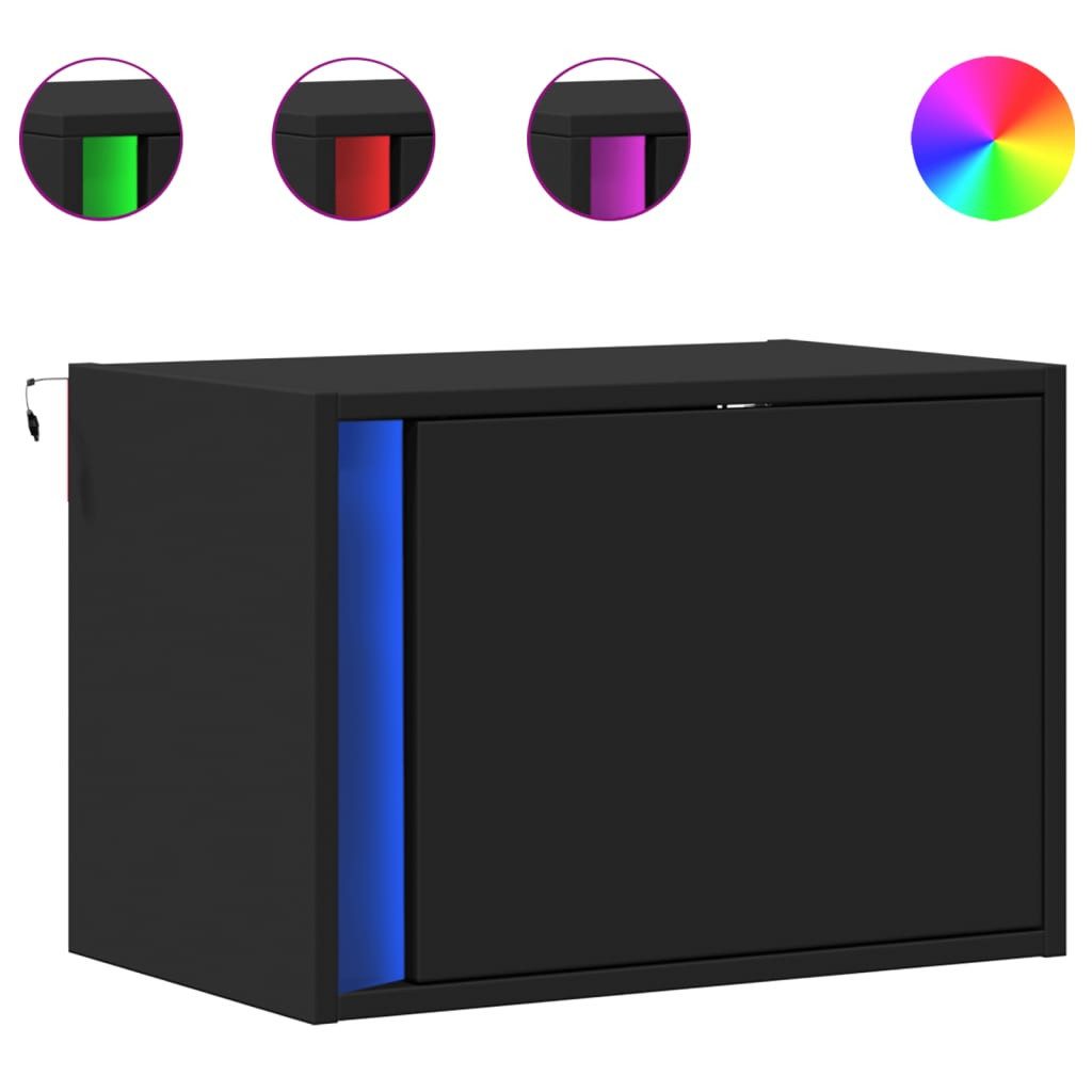 vidaXL Nachttisch Wand-Nachttisch mit LED-Leuchten Schwarz günstig online kaufen