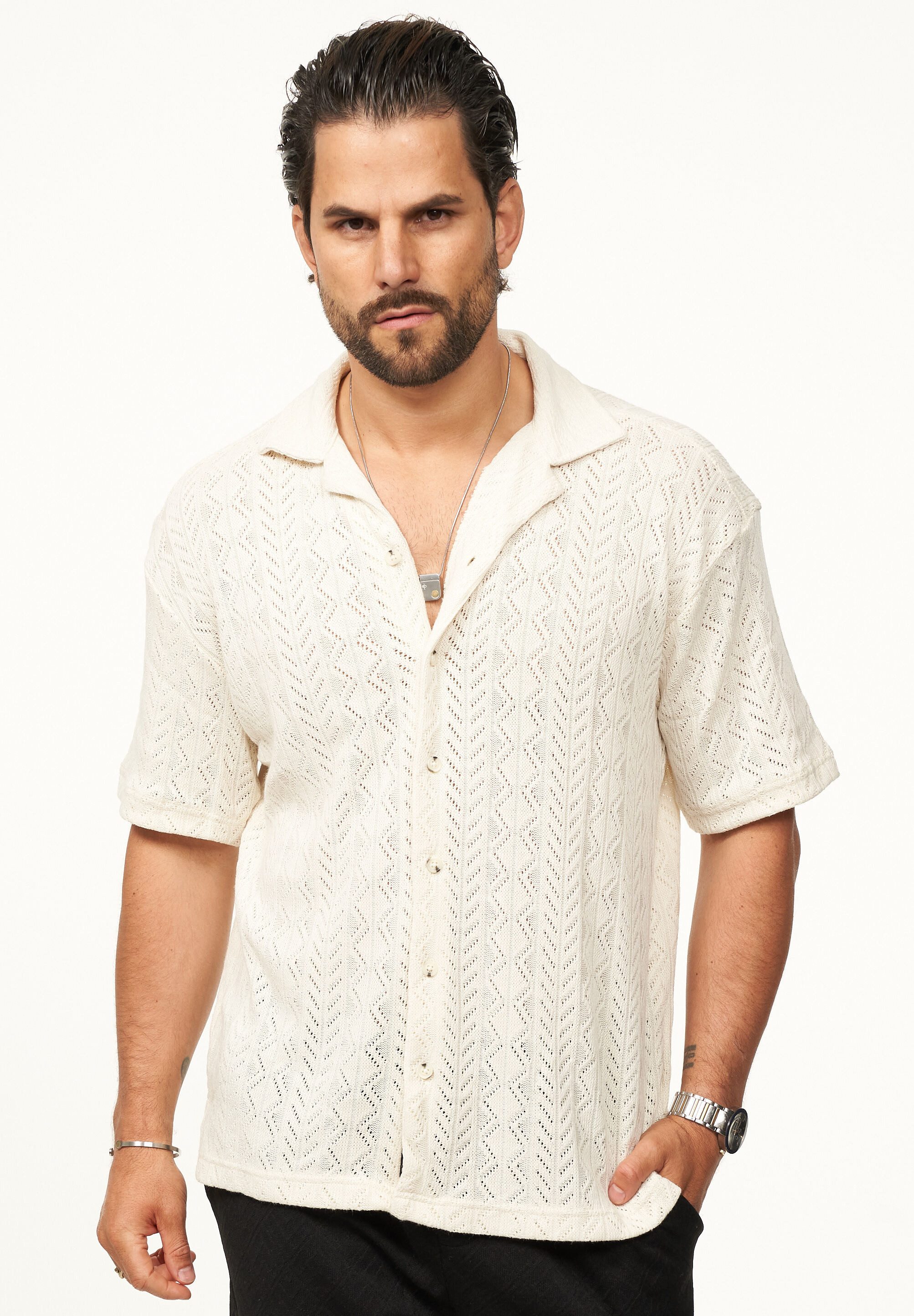 CARISMA Kurzarmhemd für Herren im Vintage Summer-Look im Crochet-Stil Kurzarm Strick Polo-Hemd T-Shirt im Retro-Stricklook