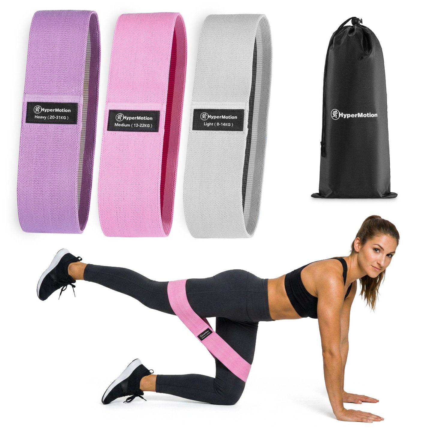 HyperMotion Trainingsbänder HyperMotion Hip Bands Set, 3 Widerstandsbänder 14/22/31 kg, 76 cm
