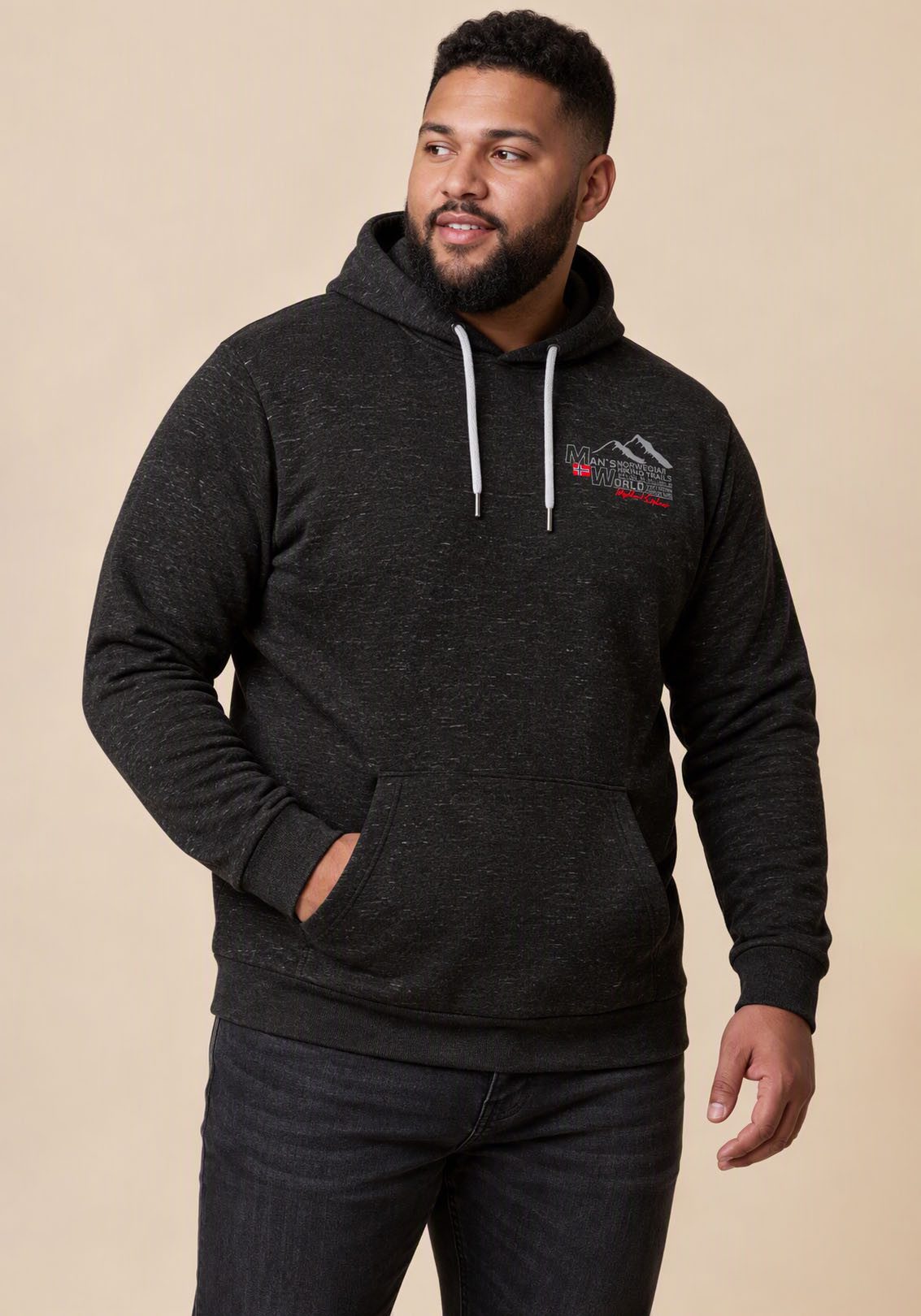 Man's World Plus Kapuzensweatshirt mit Kapuze und Kordelzug, in melierter Optik, Regular Fit