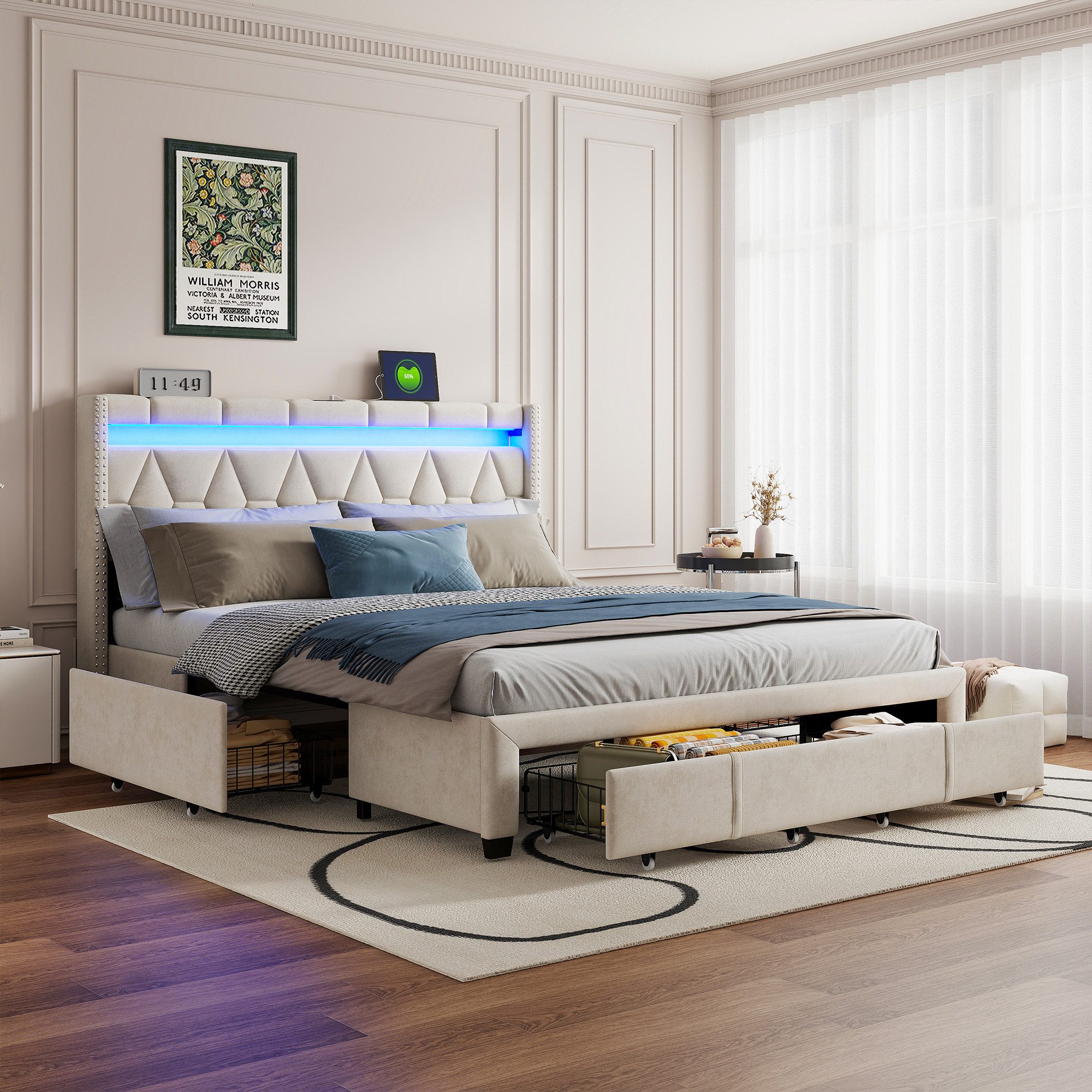 PXloue Polsterbett LED Doppelbett (Geeignet für Jugendliche und Kinder), St günstig online kaufen