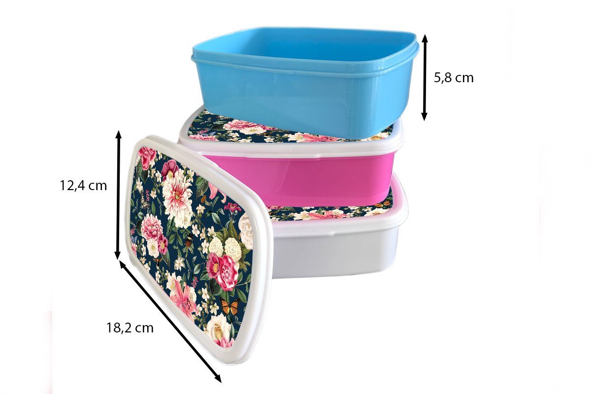 Lunchbox Muster Kunststoff für Erwachsene, rosa Kinder, Brotdose Brotbox - - Rose Blätter, (2-tlg), Kunststoff, Mädchen, Snackbox, MuchoWow