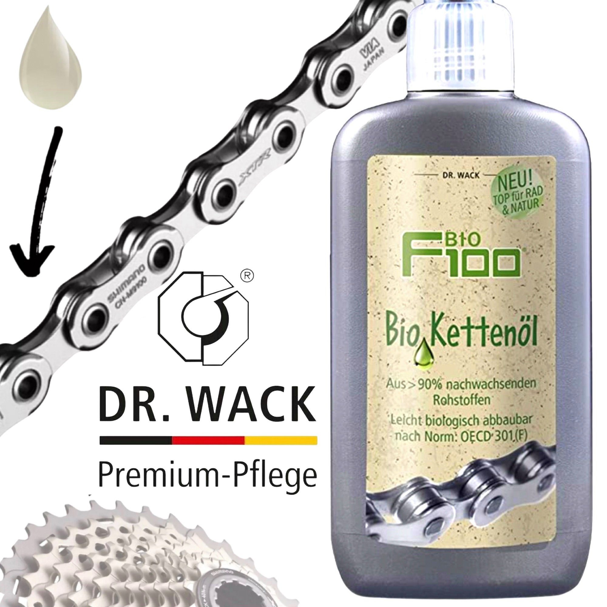 DR WACK Fahrrad-Montageständer Dr.Wack F100 Bio Kettenöl 100ml Fahrrad weniger Reibung & Verschleiß