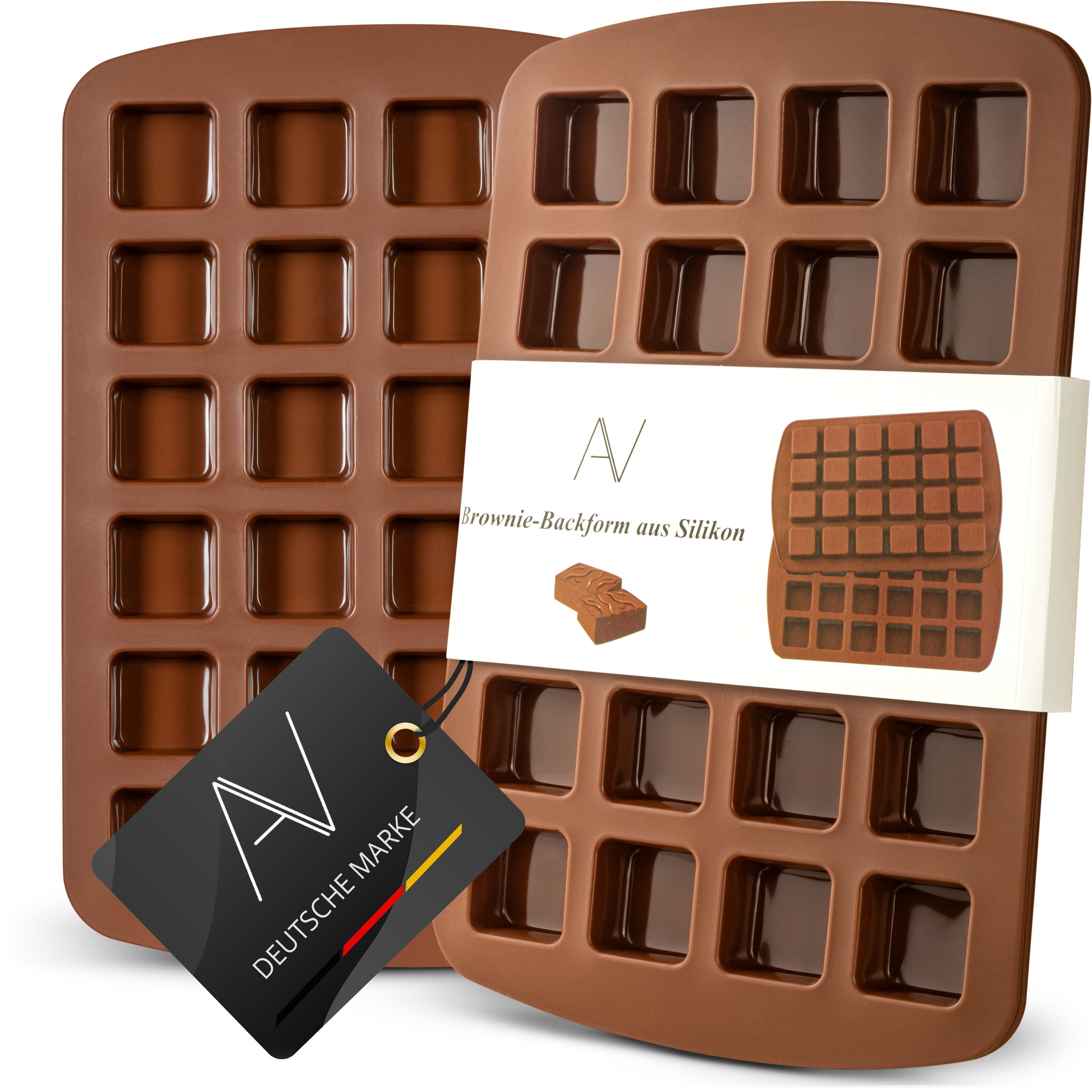 AVANA Backform Silikon Brownieform für 24 Brownies Backblech Kuchen Form Brownie, (2er Set), Antihaftbeschichtung, BPA-frei, Braun