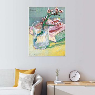 Posterlounge Poster Vincent van Gogh, Blühender Mandelzweig in einem Glas mit einem Buch, Wohnzimmer Malerei