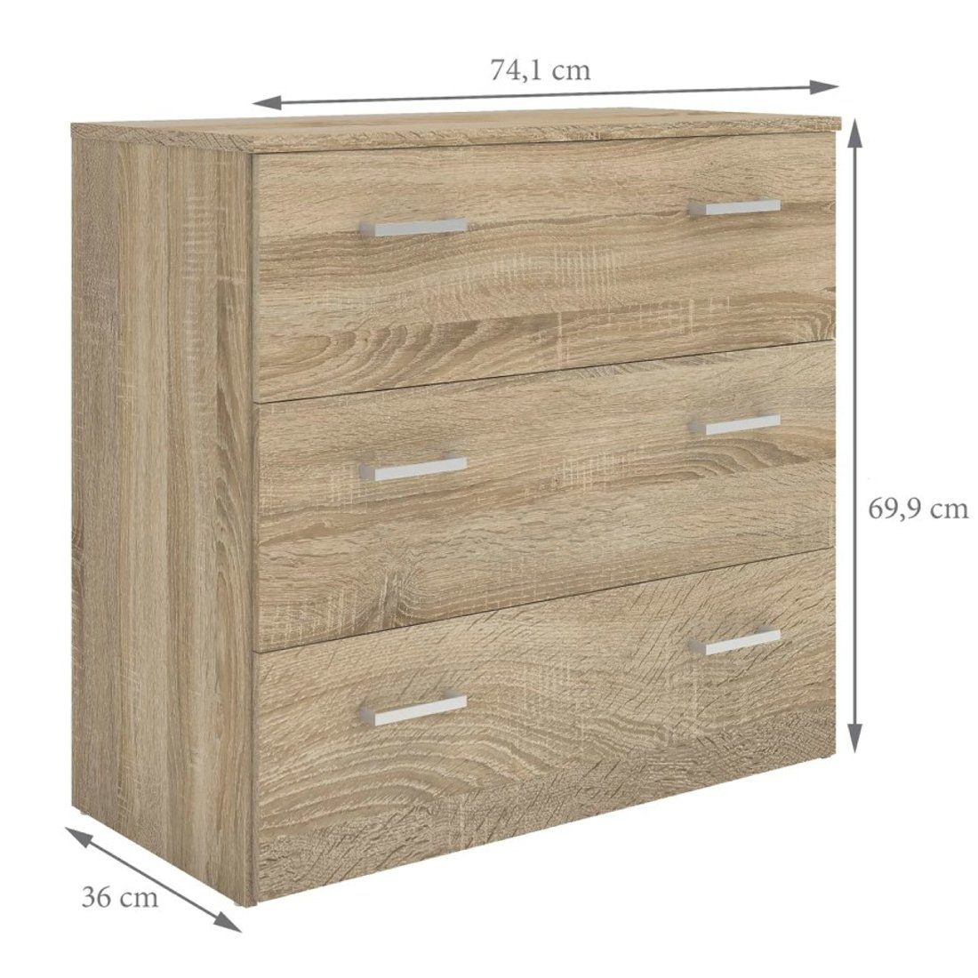 ebuy24 Kommode Spell Kommode 3 Schubladen Eiche Struktur. (1 St)