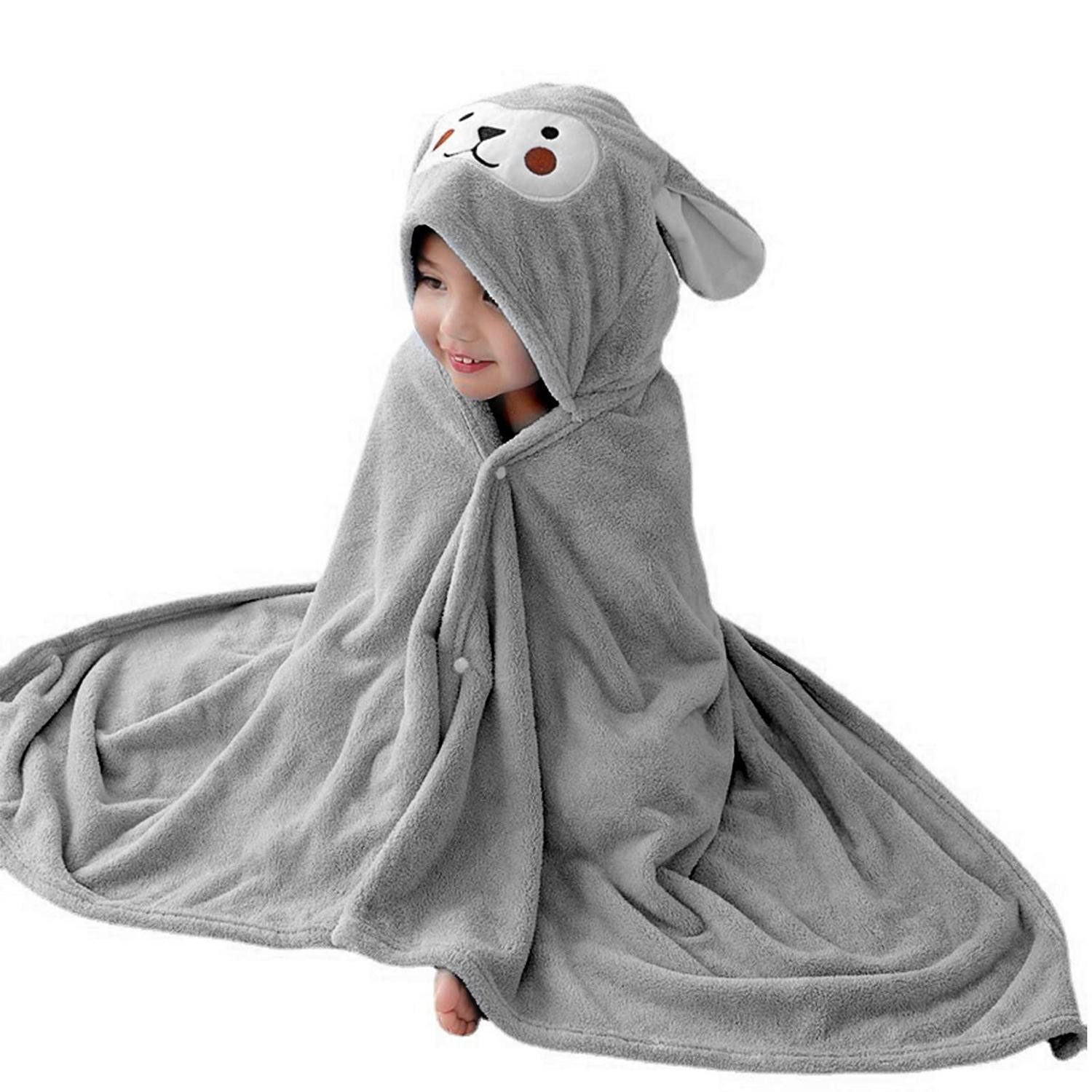 LuxusKollektion Kapuzenhandtuch Baby Badetuch mit Kapuze 70x140cm Grau, (1-St)