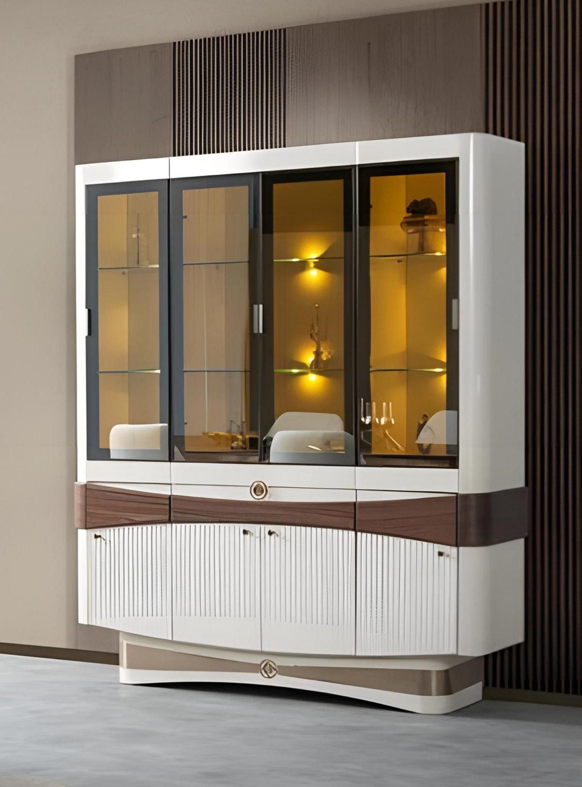 JVmoebel Glasvitrine JVMoebel Vitrine aus Glas und Holz mit eleganter Glasfront (1-St) Made in Europa