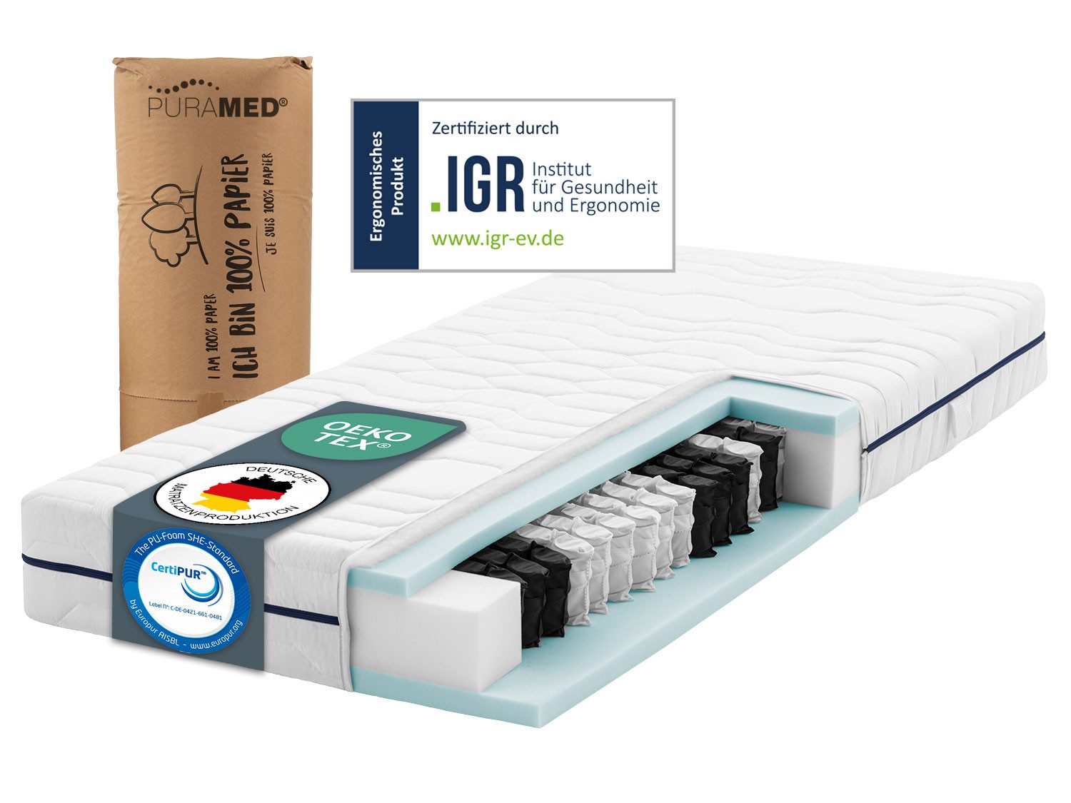 Taschenfederkernmatratze PURAMED 7-Zonen Taschenfederkernmatratze inkl...., RAVENSBERGER Matratzen, 21 cm hoch, Ergonomisch, hohe Punktelastizität, 7 Zonen, Made in Germany