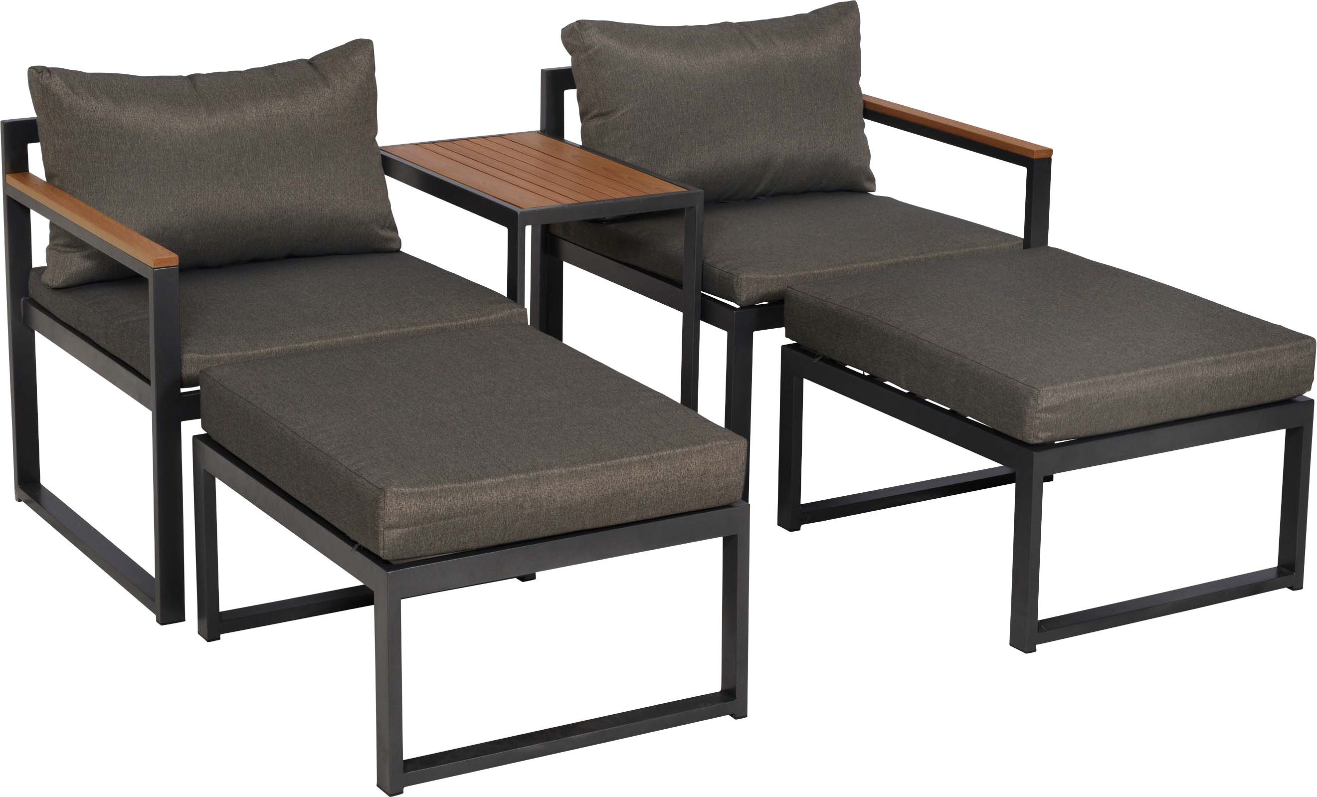 MERXX Gartenlounge-Set Lindos, (Set, 11-tlg), inkl. 2 Sessel, 2 Hocker, 2 Rückenkissen, 4 Sitzkissen, 1 Tisch