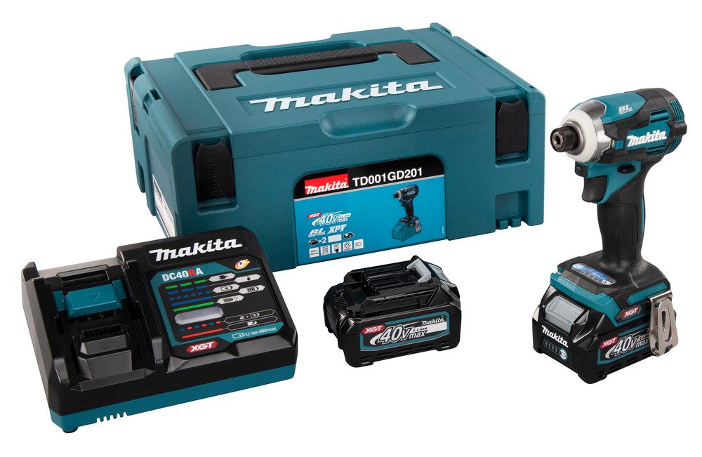Makita Akku-Schlagbohrschrauber TD001GD201, max. 3700 U/min, inkl. 2 Akkus und Schnellladegerät