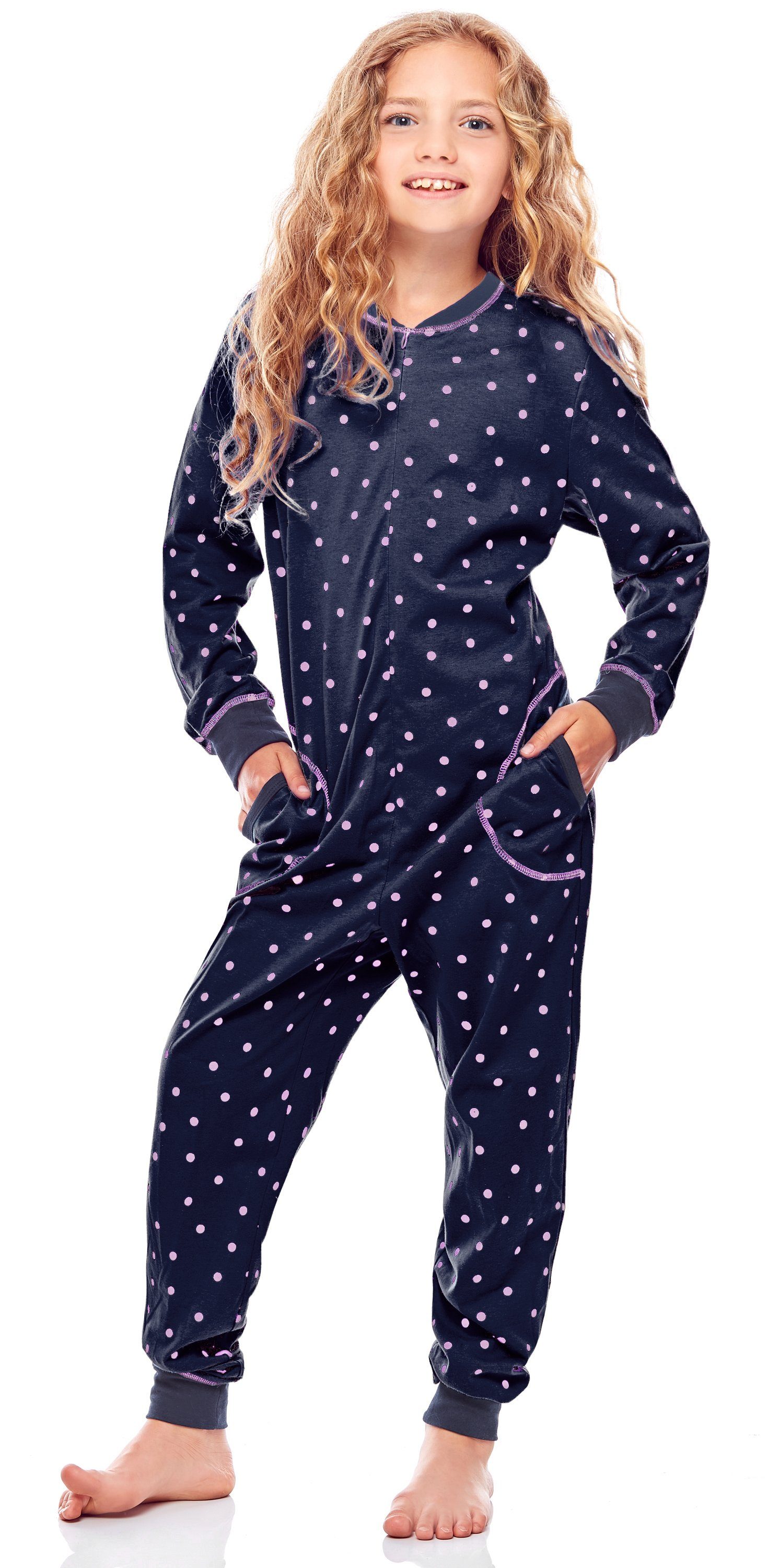 Merry Style Schlafanzug Mädchen Schlafanzug Jumpsuit MS10-186 Marineblau Rosa Punkte