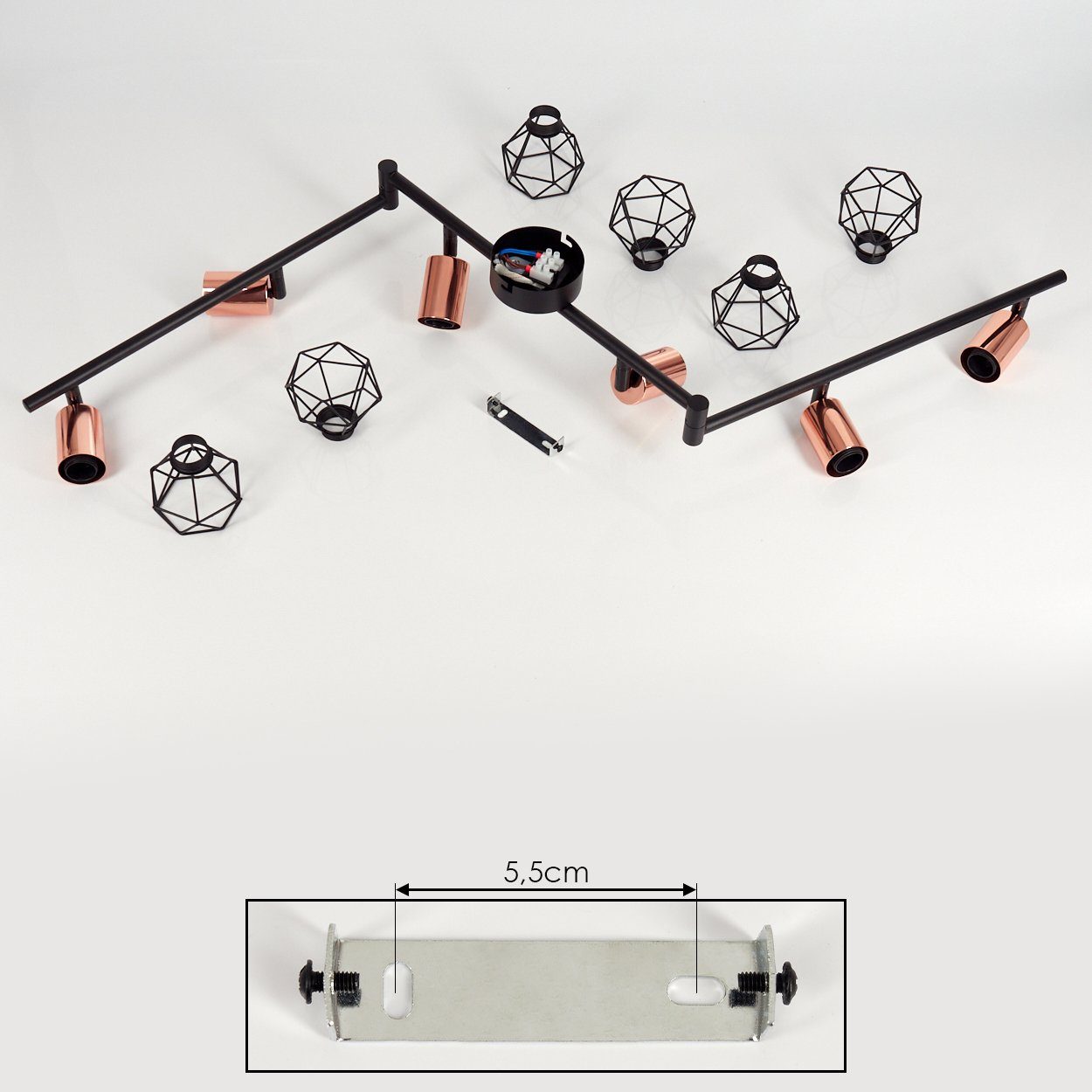 Metall E14, Lichteffekt Gitterschirme aus Schwarz/Kupferfarben, mit »Borio« in und 6-flammige Leuchtmittel, Deckenleuchte hofstein ohne Leuchtenarmen, verstellbare Deckenlampe