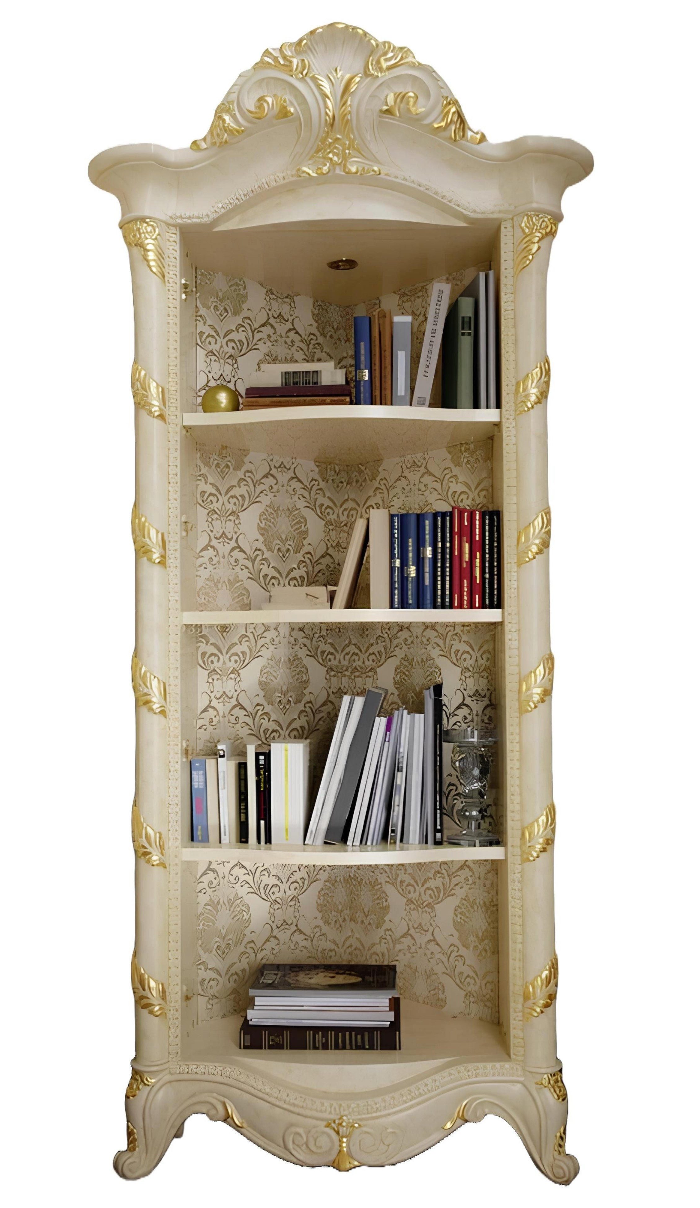 Xlmoebel Bücherregal Barock-Stil Schrank mit Vitrine und Bar, massives Holz Regal für, 1-tlg., Hergestellt in Europa