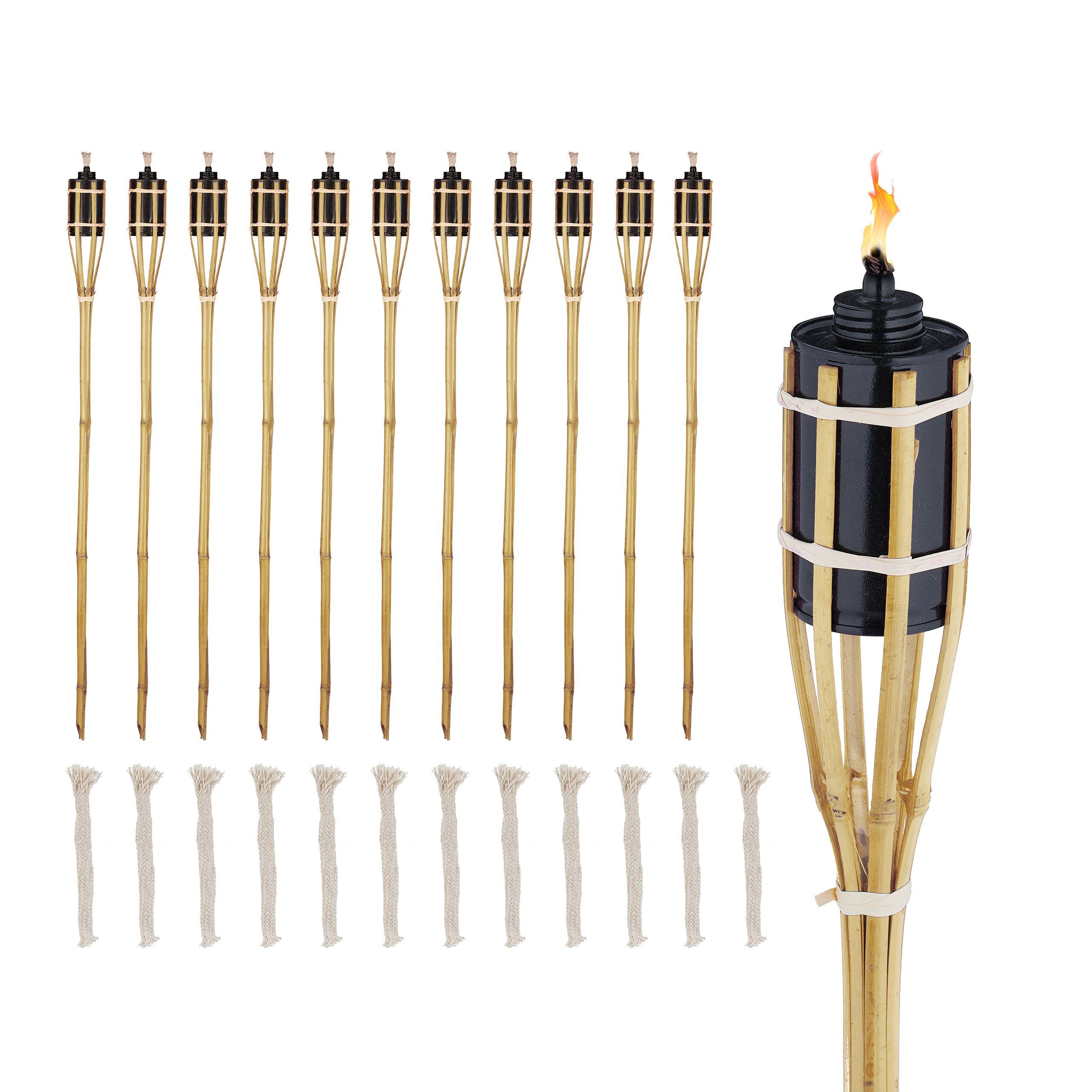 relaxdays Gartenfackel 12er Set Gartenfackeln 90 cm, Dekorative Gartenfackeln für stimmungsvolle Außenbeleuchtung, Öl, warmweiß
