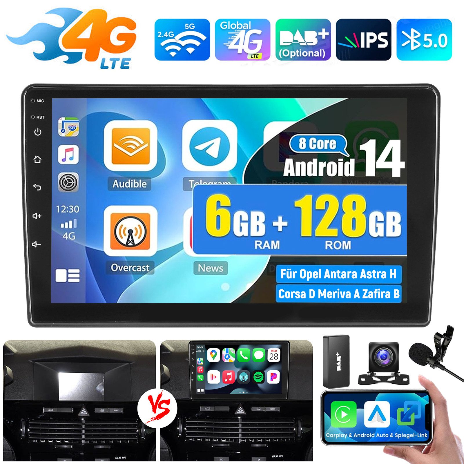 ESSGOO Android 15 6+128GB Carplay GPS Für Opel Antara Astra Corsa D Zafira B Autoradio (RDS, 4G LTE, Digitalradio (DAB), FM, AM, 6+128G, Carplay Android Auto Bluetooth EQ USB GPS Navi WIFI Touchscreen)