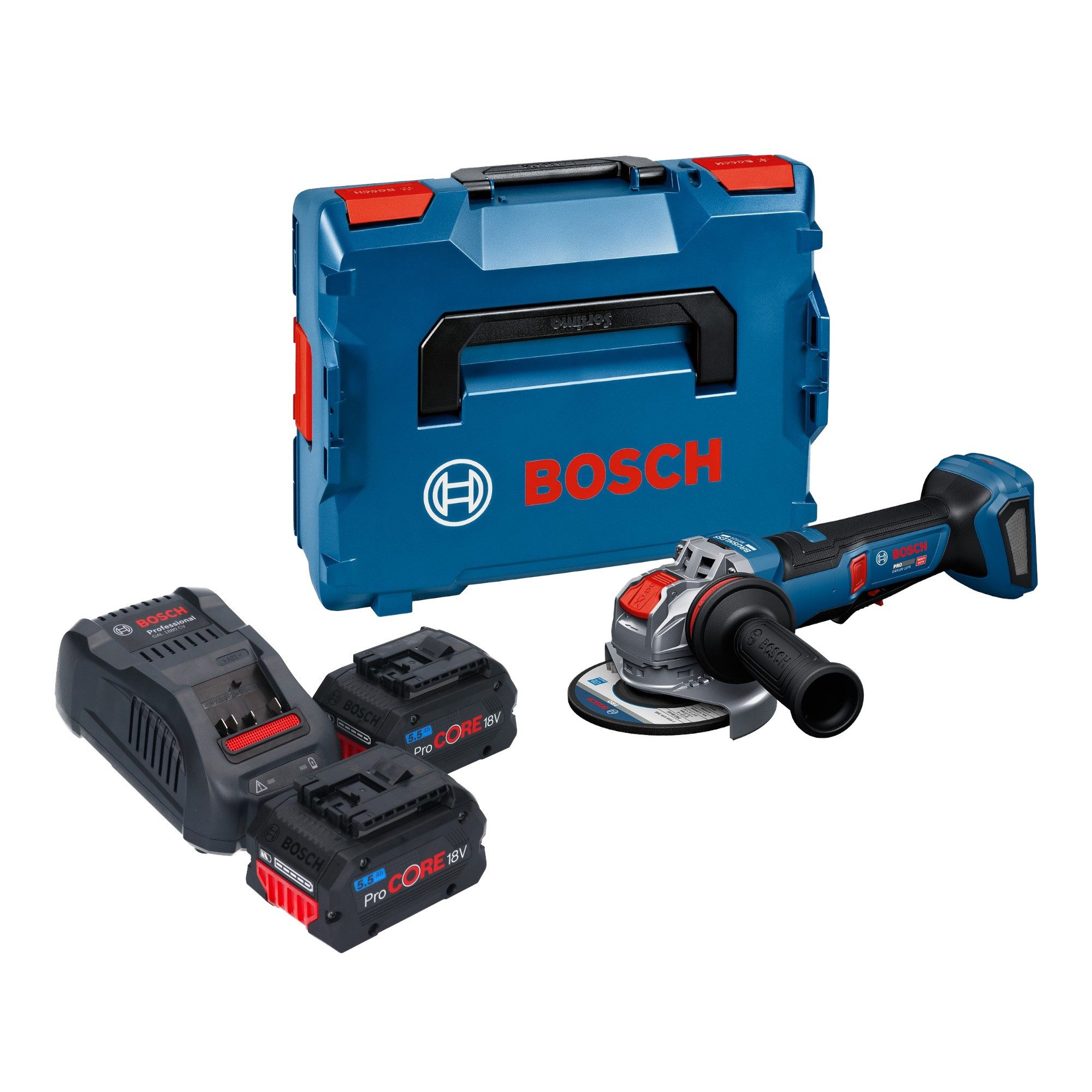 Bosch Professional Akku-Winkelschleifer GWX 18V-11 PS 18 V 125 mm + 2x ProCORE Akku 5,5 Ah + Ladegerät