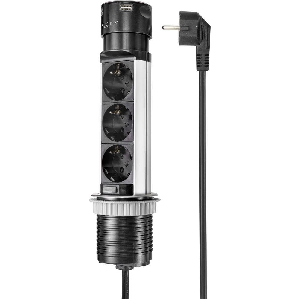 Sygonix 3fach Steckdosenturm mit USB-A & USB-C® SY-4997104 Steckdosenleiste, mit USB, versenkbar, erhöhter Berührungsschutz