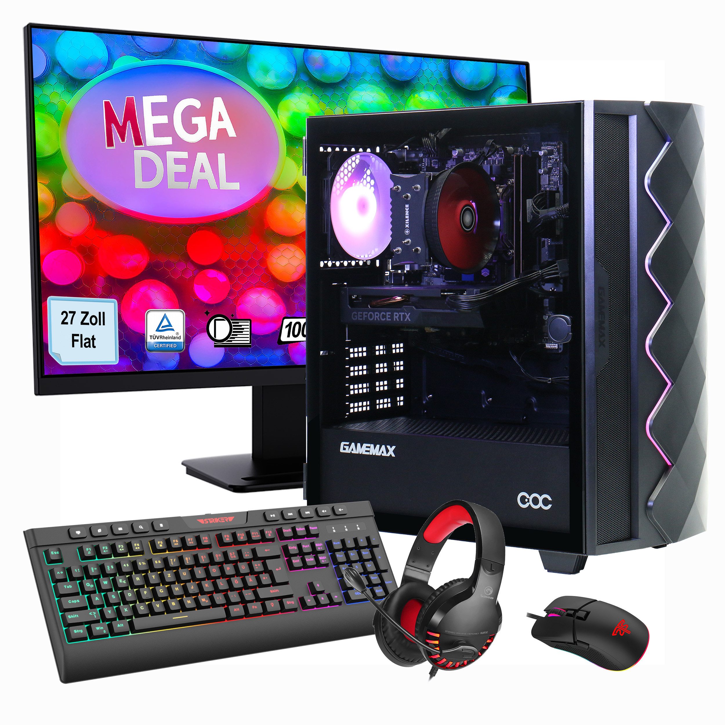 GAMEMAX MegaDeal Gaming-PC-Set Diamond BK PC-Komplettsystem (27", Intel® Core™ 5 14400F, GeForce RTX™ 4070, 32 GB RAM, 1000 GB SSD, Windows 11 + MSI PRO MP273A Monitor, 69cm (27)