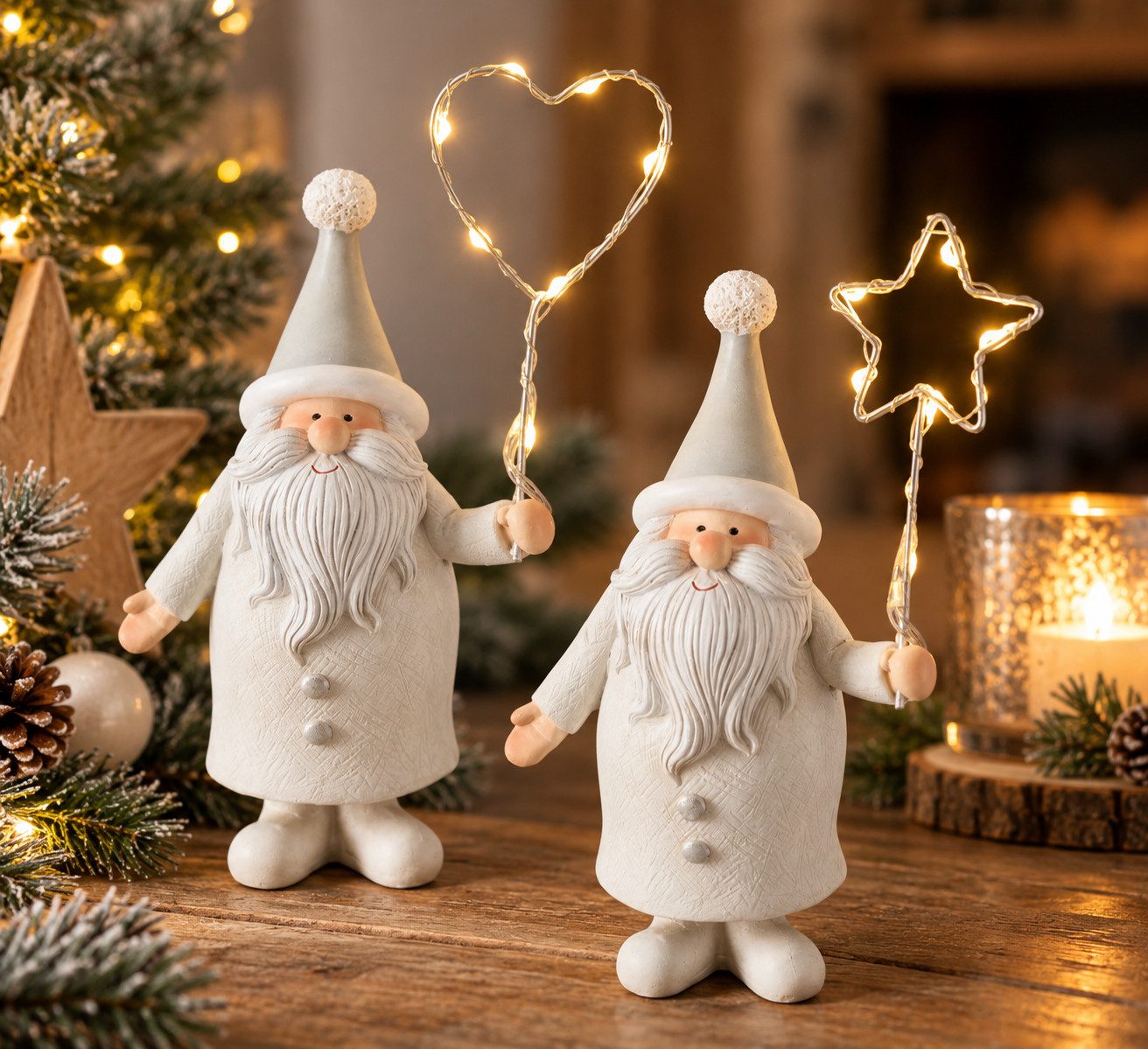 BOLTZE Weihnachtsfigur LED Weihnachtsmann Renato 2er Set weiß 17 cm (1 St)