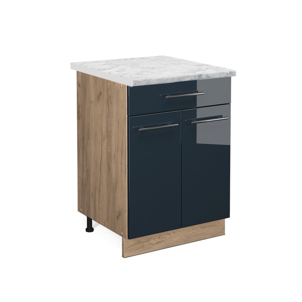 Vicco Eckunterschrank Fame-Line, Dunkelblau Hochglanz/Goldkraft Eiche, günstig online kaufen