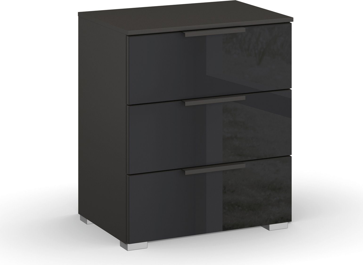 rauch Nachtkommode Nachttisch Nachtkonsole Nachtschrank SKAT MERIDIAN (inkl. SOFT-CLOSE-FUNKTION), mit 3 Schubladen mit Glasfront in elegantem Design MADE IN GERMANY