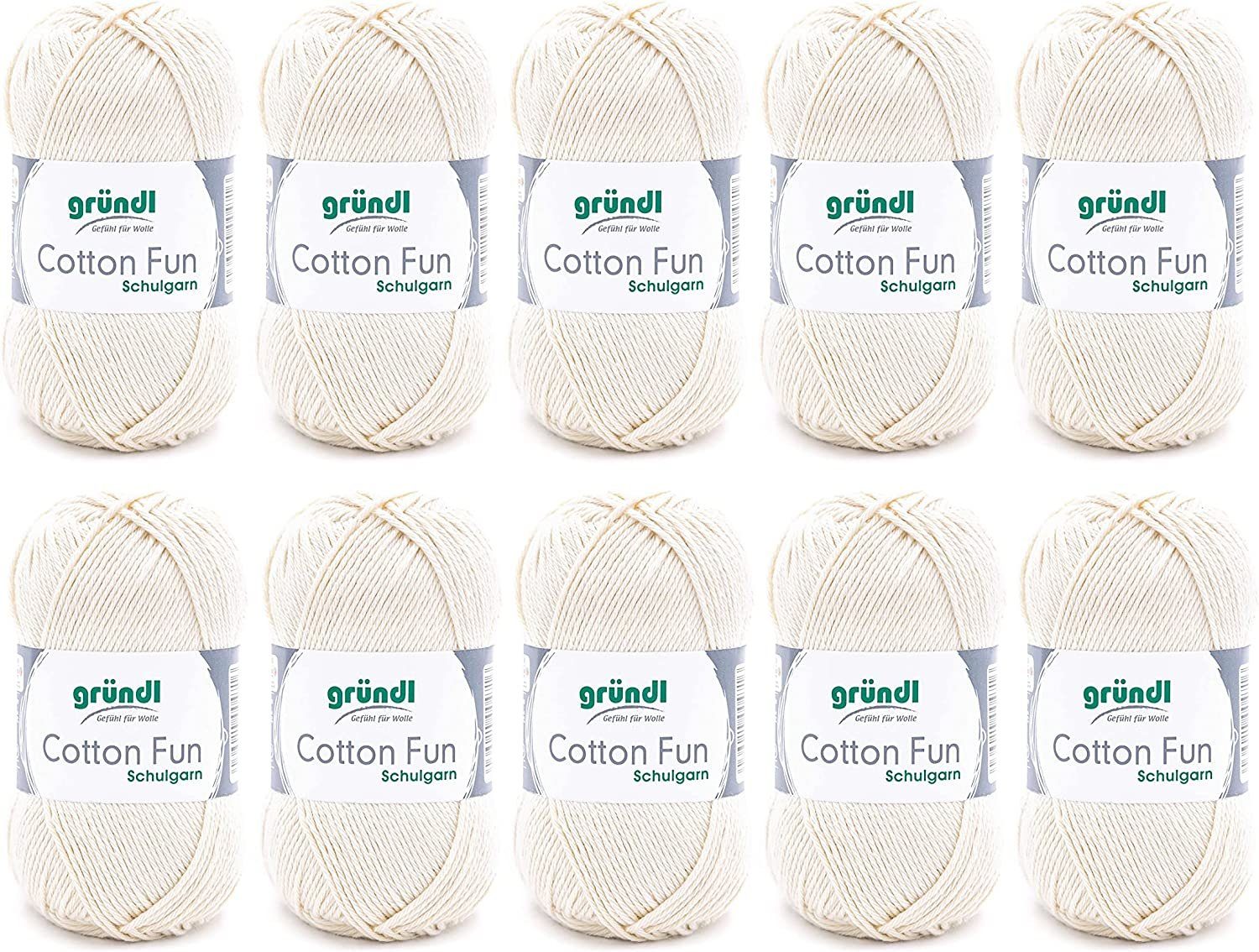 Gründl Cotton Fun Baumwollgarn 10x50g Strickgarn Häkelgarn Baumwolle Häkelwolle, (500g Paket Wolle zum Stricken und Häkeln, Nadelstärke 3 - 4 mm), 100% Baumwolle