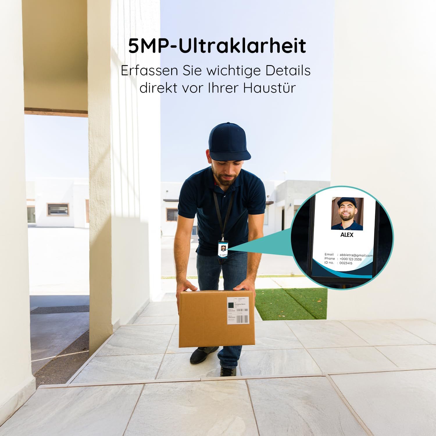 Boifun Smart Home Türklingel Videodoorbell Kamera WLAN-Version 5MP (Außenbereich, Außenbereich, 5 GHz WiFi, 1-tlg., Nachtsicht, PIR Bewegungserkennung, 2-Wege-Audio, 166°Weitwinkel,Alexa-kompatibel)