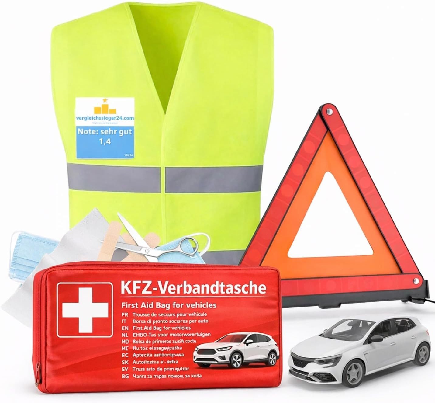 autogadget® Erste-Hilfe-Set 3 in 1 - Auto Erste Hilfe Set 2026 - KFZ Verbandskasten Auto, (Set, 1 St), Europaweit zugelassen