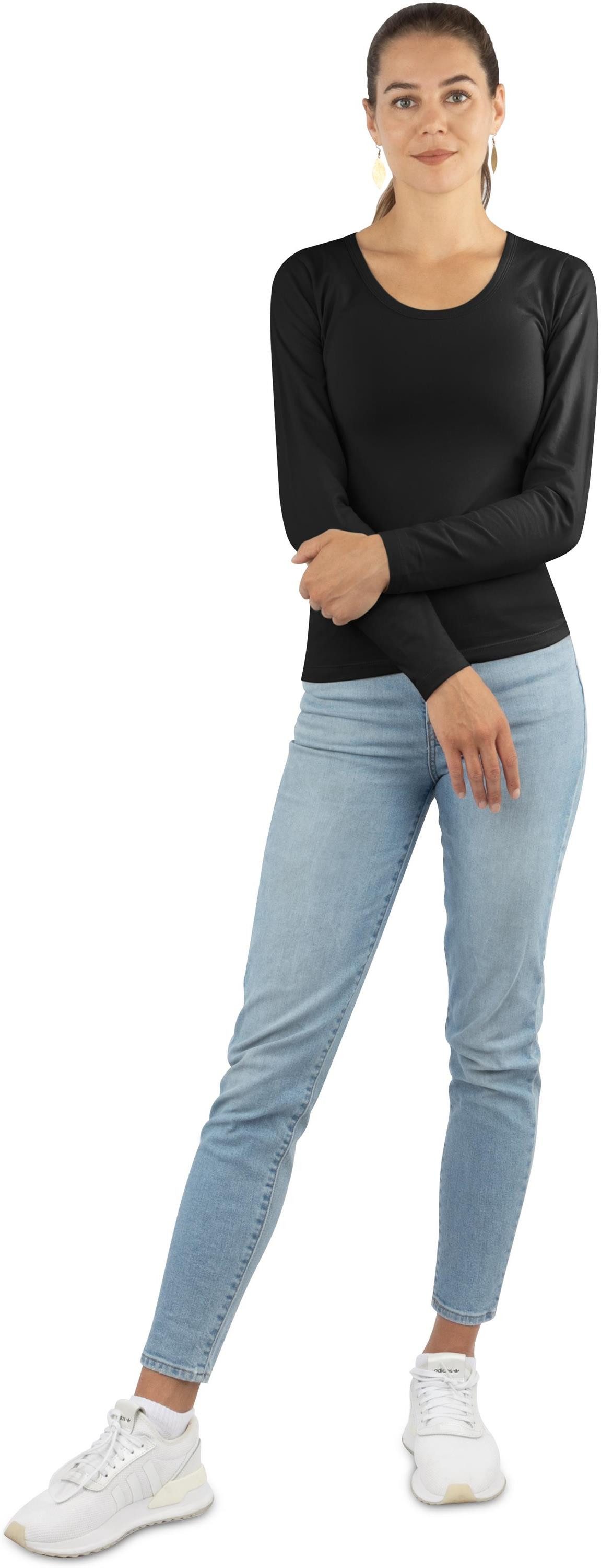 Janice Langarmshirt 4 x Damen Langarmshirt Nimes Figurbetonter Pullover aus Baumwolle – Bild 3 von 5