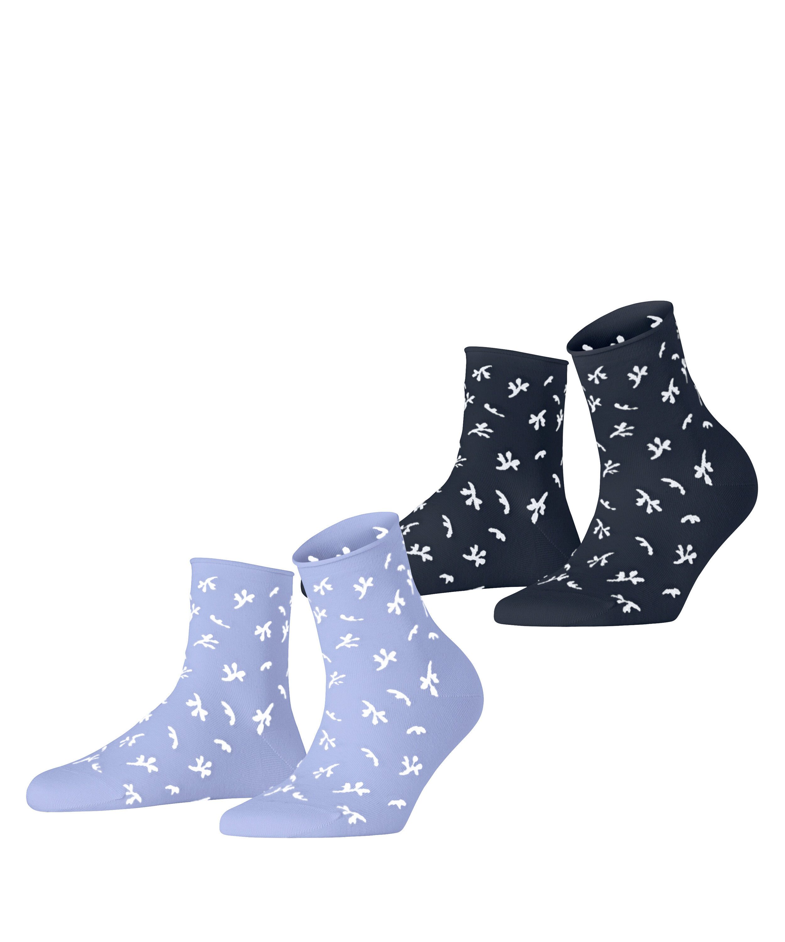 Esprit Kurzsocken Twig (2 Paar) mit kleinem Rollrand, florales Muster