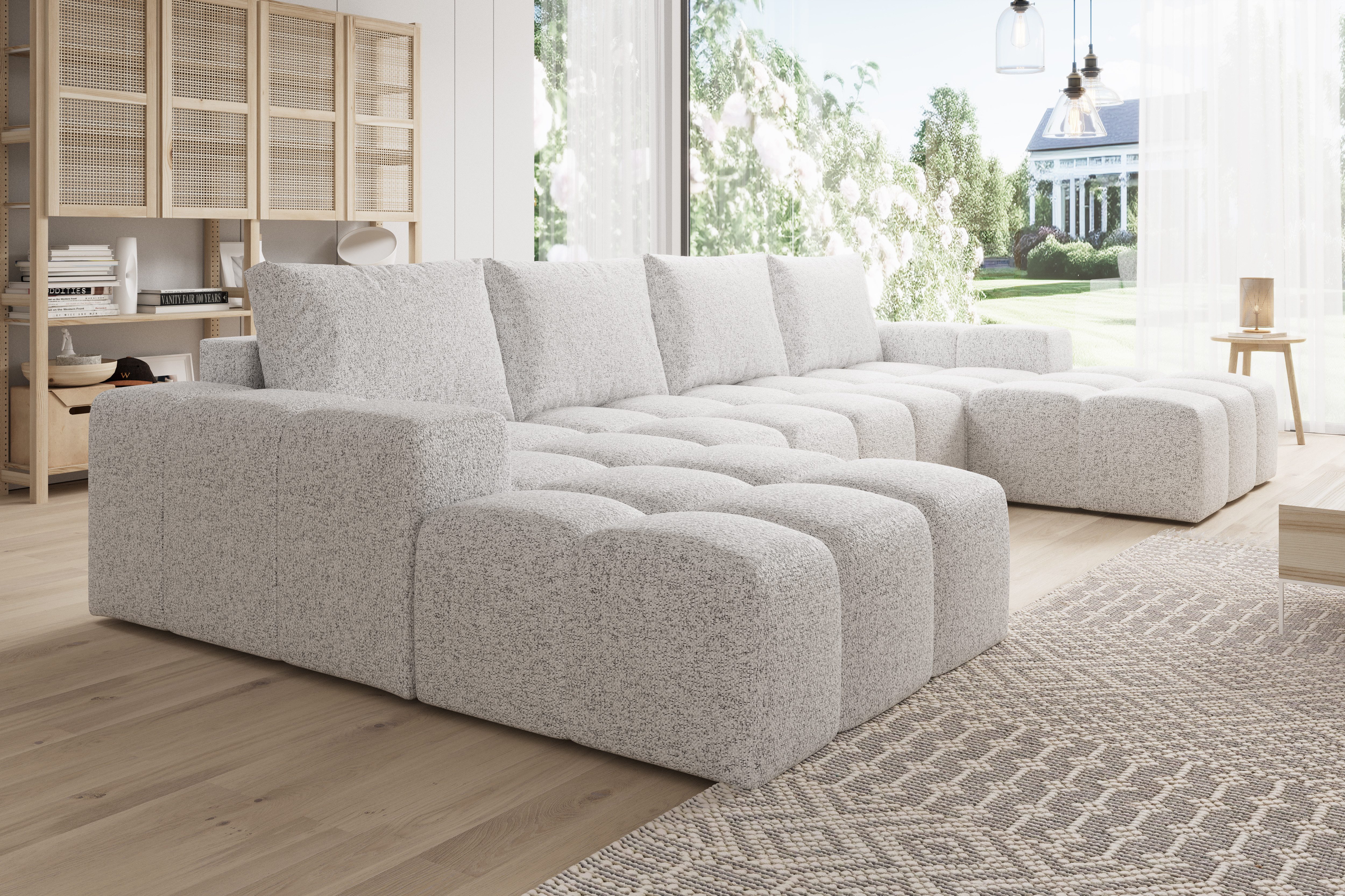PROMETO Möbel Ecksofa Couch U-Form, Sofa U-Form Teddy-Bouclé, WebStoff -Cento