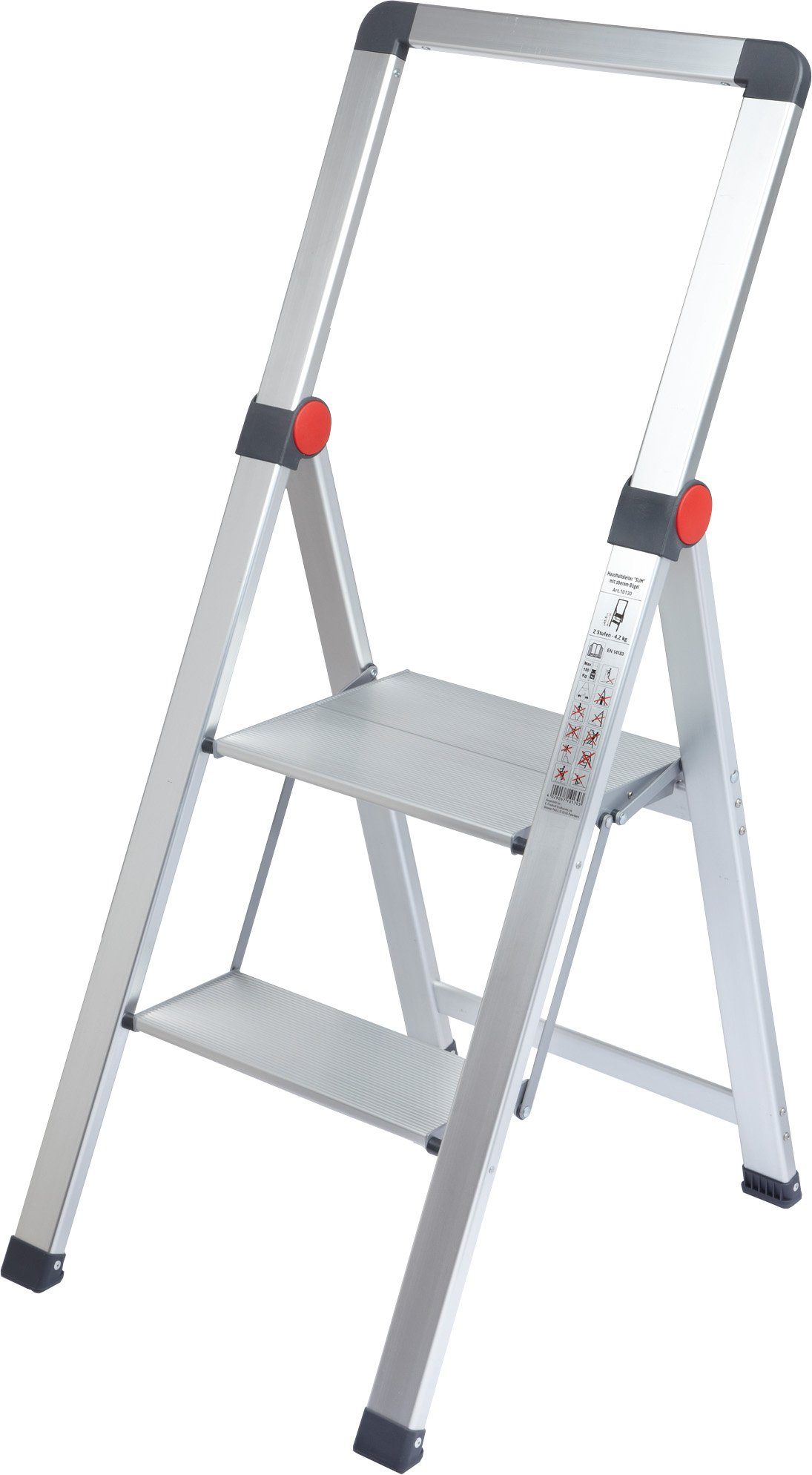 B&S Trittleiter Alu Klapptritt 2 Stufen Slim mit oberen Bügel