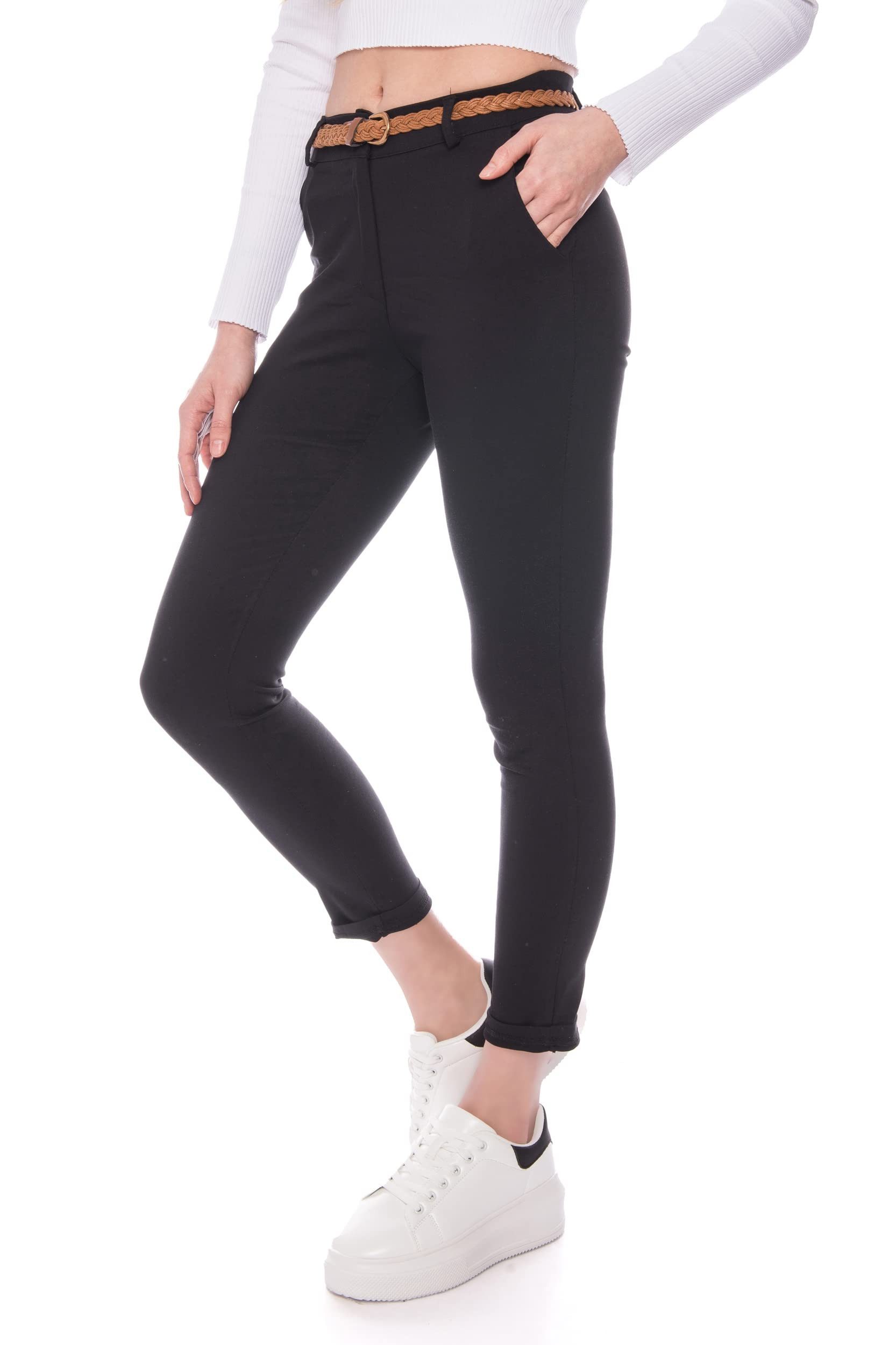 Kendindza Chinohose Chino Damen Hose Stretch mit Gürtel Stoffhose Damen ele günstig online kaufen