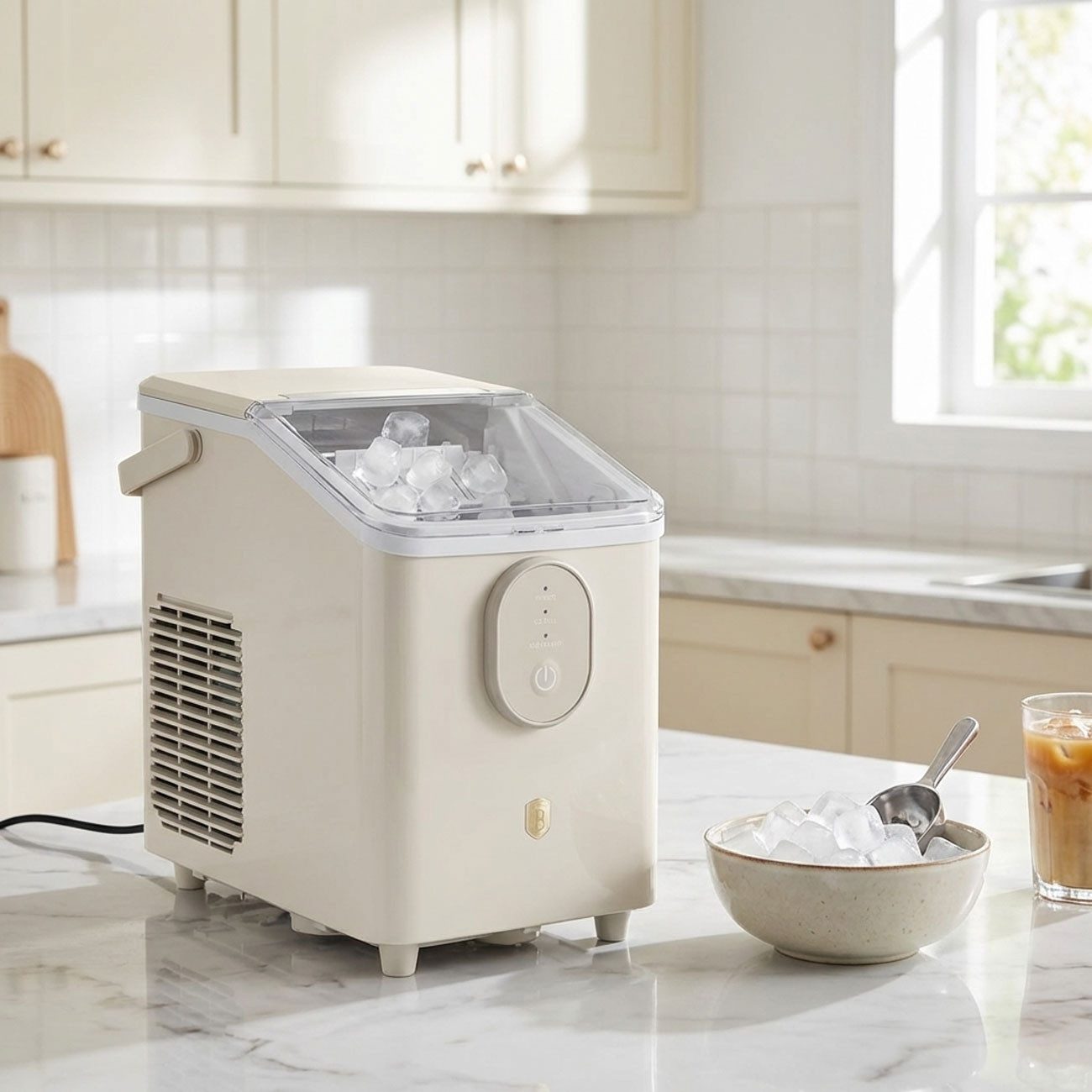 Berlinger Haus Eiswürfelmaschine Retro Eiswürfelmaschine Creme, 12kg/24h Ice Maker 0,8L Wassertank, Mit LED-Anzeige