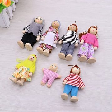 Fivejoy Puppenhaus Puppenhaus Puppen, Holzpuppe Spielzeug Familie Puppen Spielzeug, 7pcs, (7-tlg)