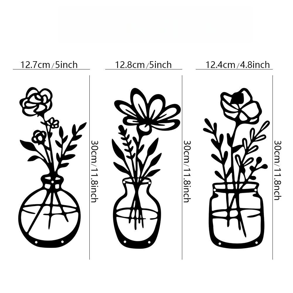 Zaewry Wanddekoobjekt 3 Stück Metall Blume Wanddekor Minimalistische Vase Wandkunst, für Küche Badezimmer Wohnzimmer (Elegant, Liebe, Ewigkeit) – Bild 2 von 5