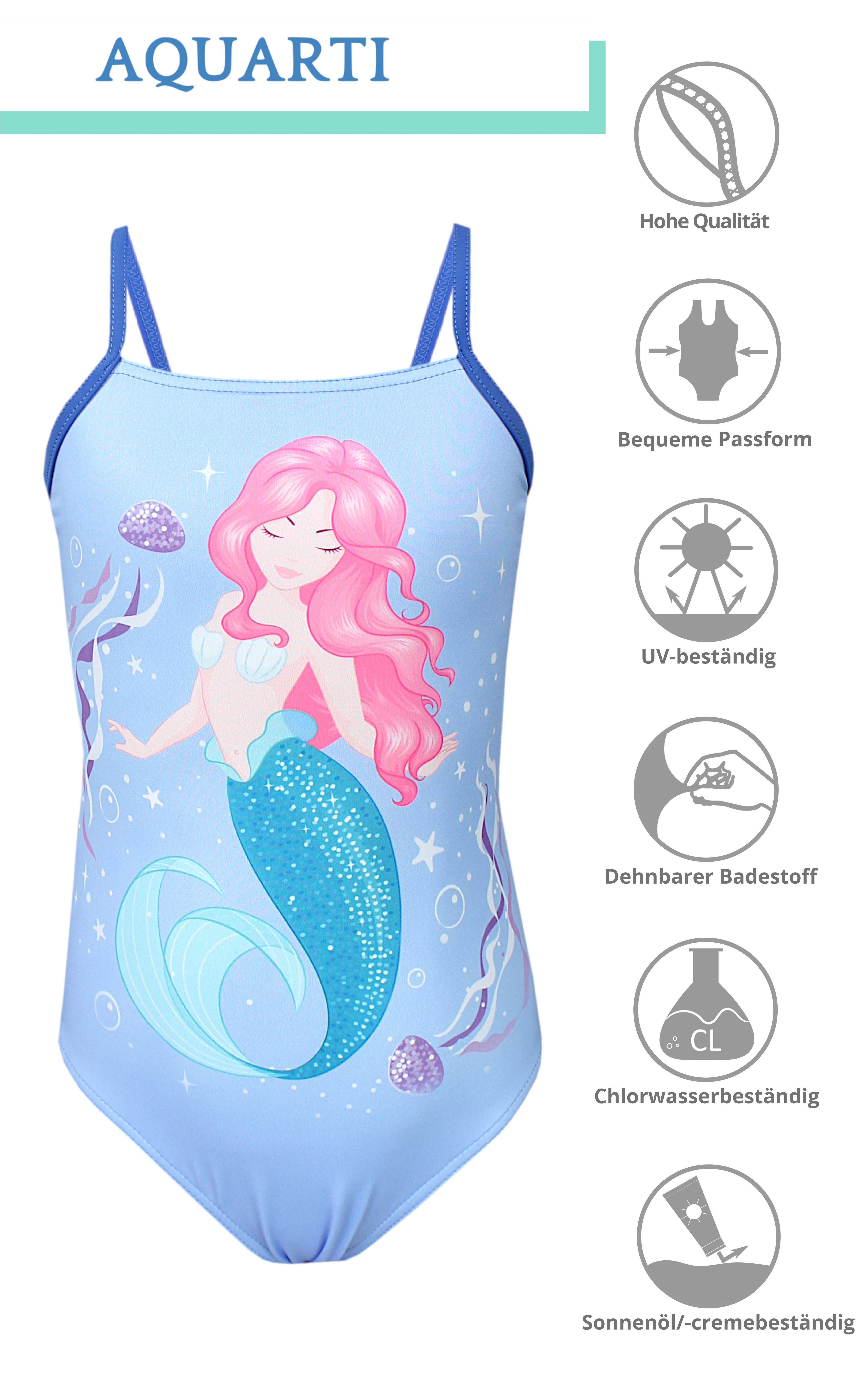 Badeanzug Aquarti Spaghettiträgern Badeanzug mit Blau/Pink/Türkis Wasser Meerjungfrau im Aquarti Streifen Mädchen
