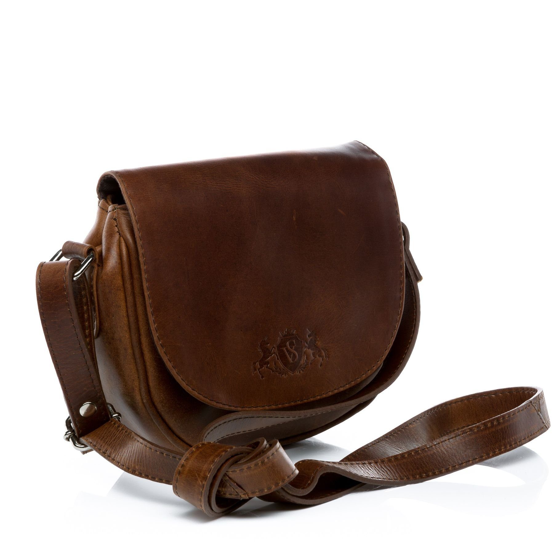 SID & VAIN Umhängetasche echt Leder Umhängetasche groß braun BRIGHTON, Crossbody Bag Echtleder für Damen, Umhängetasche braun-cognac